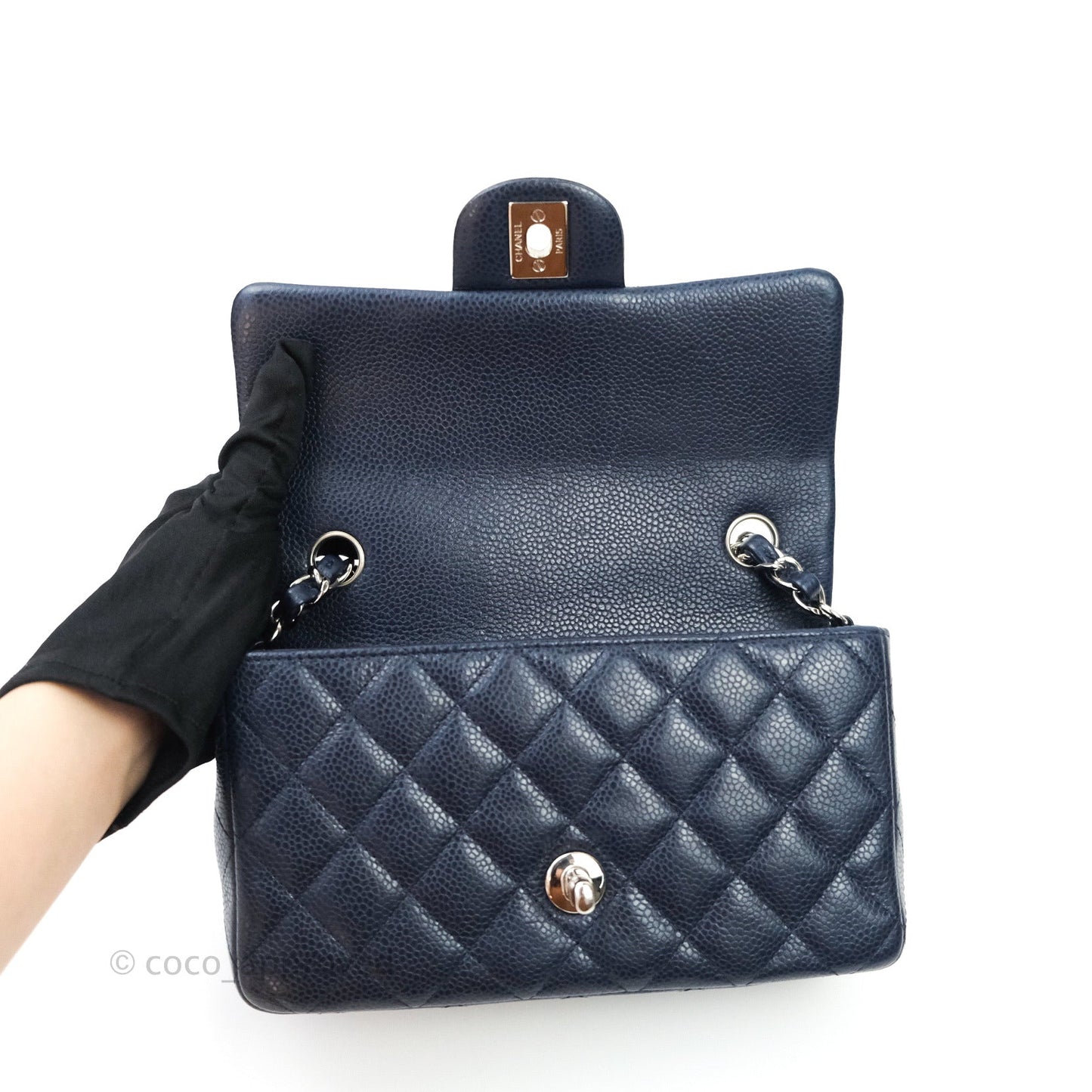 Chanel Quilted Mini Rectangular Navy Caviar Silver Hardware