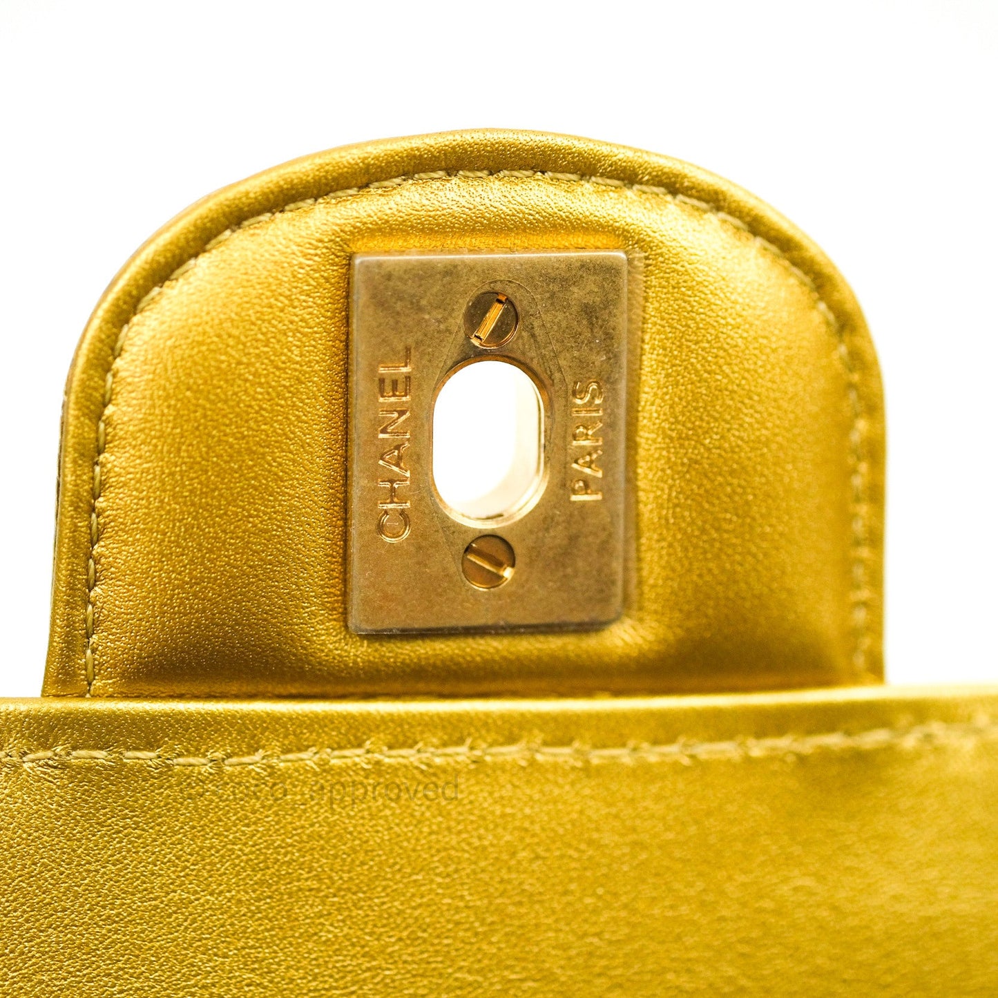 Chanel Gold Metallic Calfskin Crocodile Embossed Rectangular Mini Flap