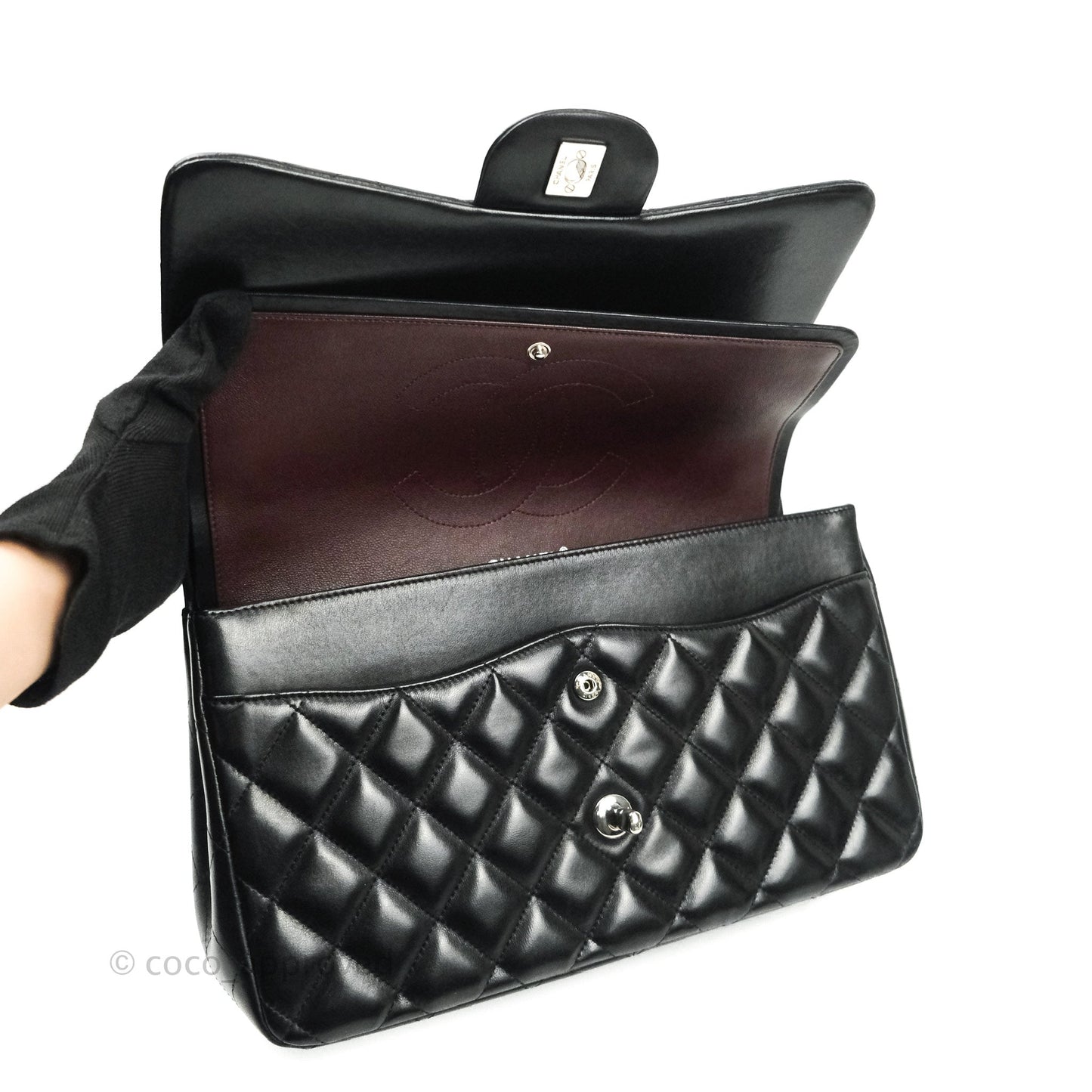 Chanel Jumbo Double Flap Bag Black Lambskin Silver Hardware⁣⁣