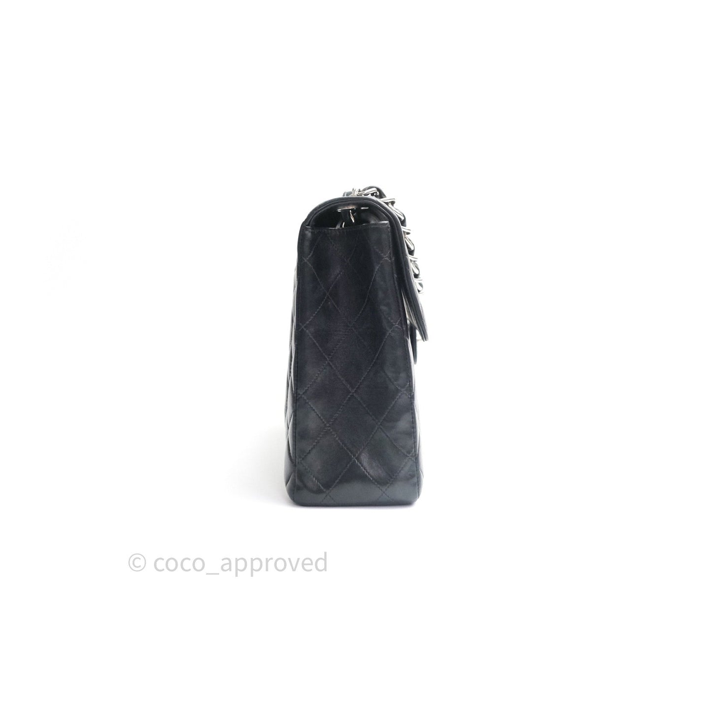 Chanel Classic Vintage Jumbo Single Flap Black Lambskin Silver Hardware