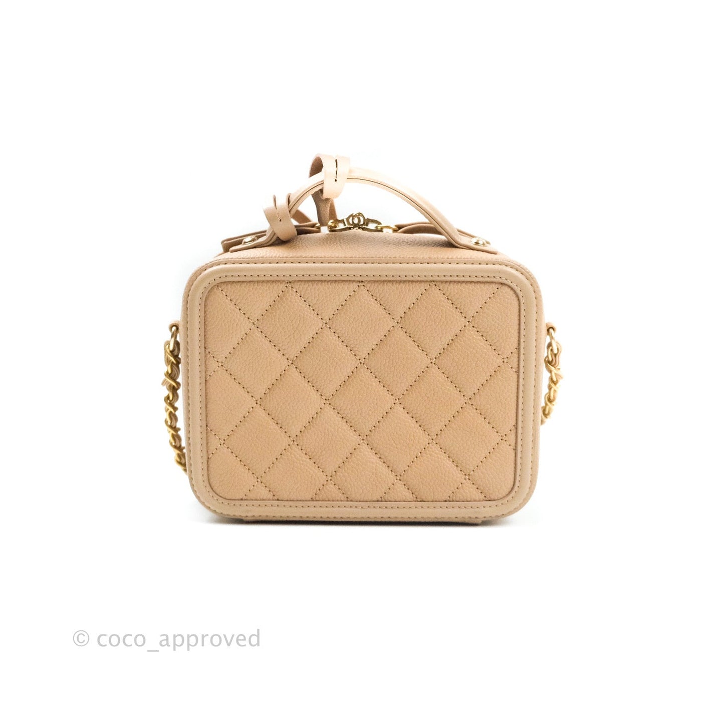 Chanel Quilted Small CC Filigree Vanity Case Beige Beige Caviar