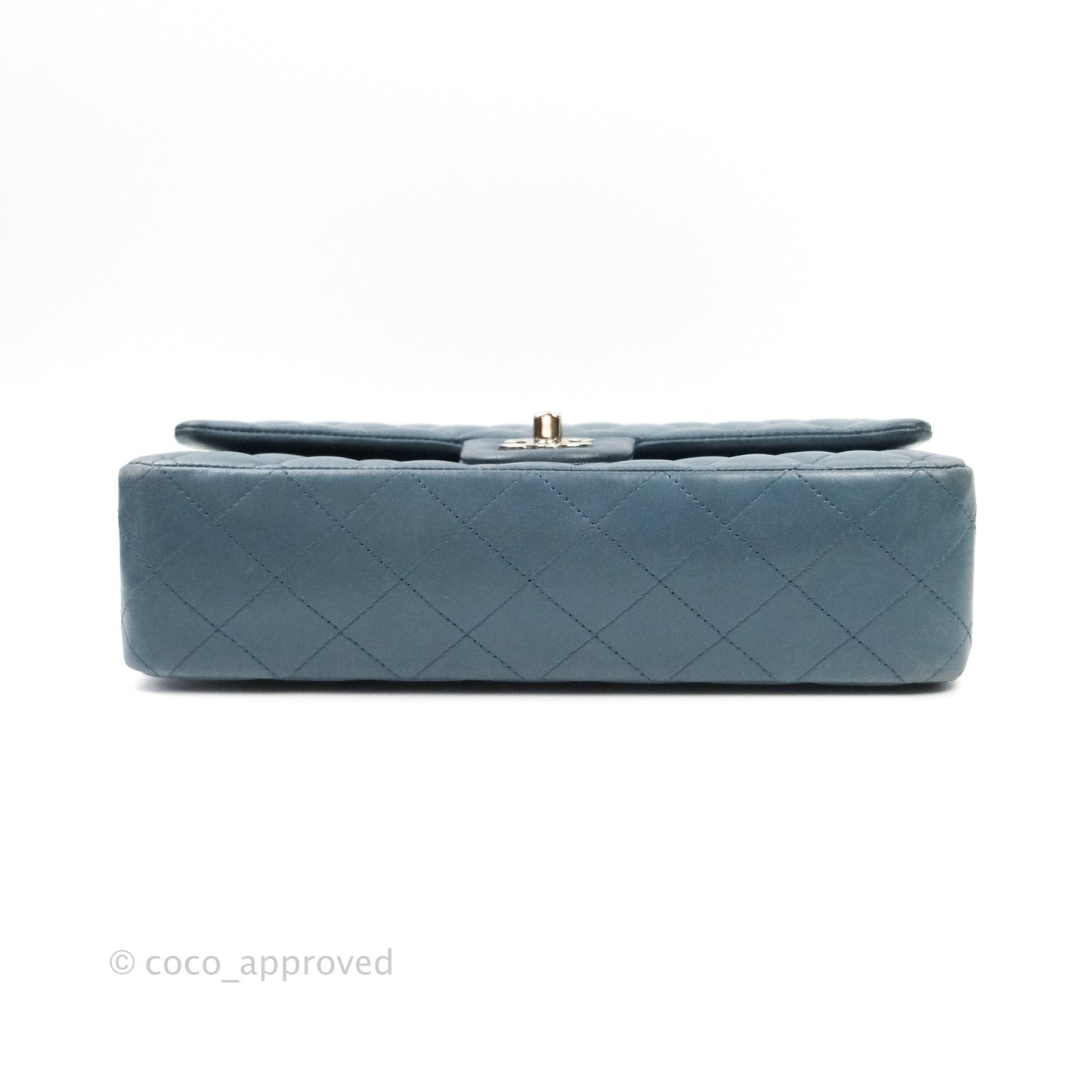 Chanel Classic M/L Medium Double Flap Blue Silver Hardware