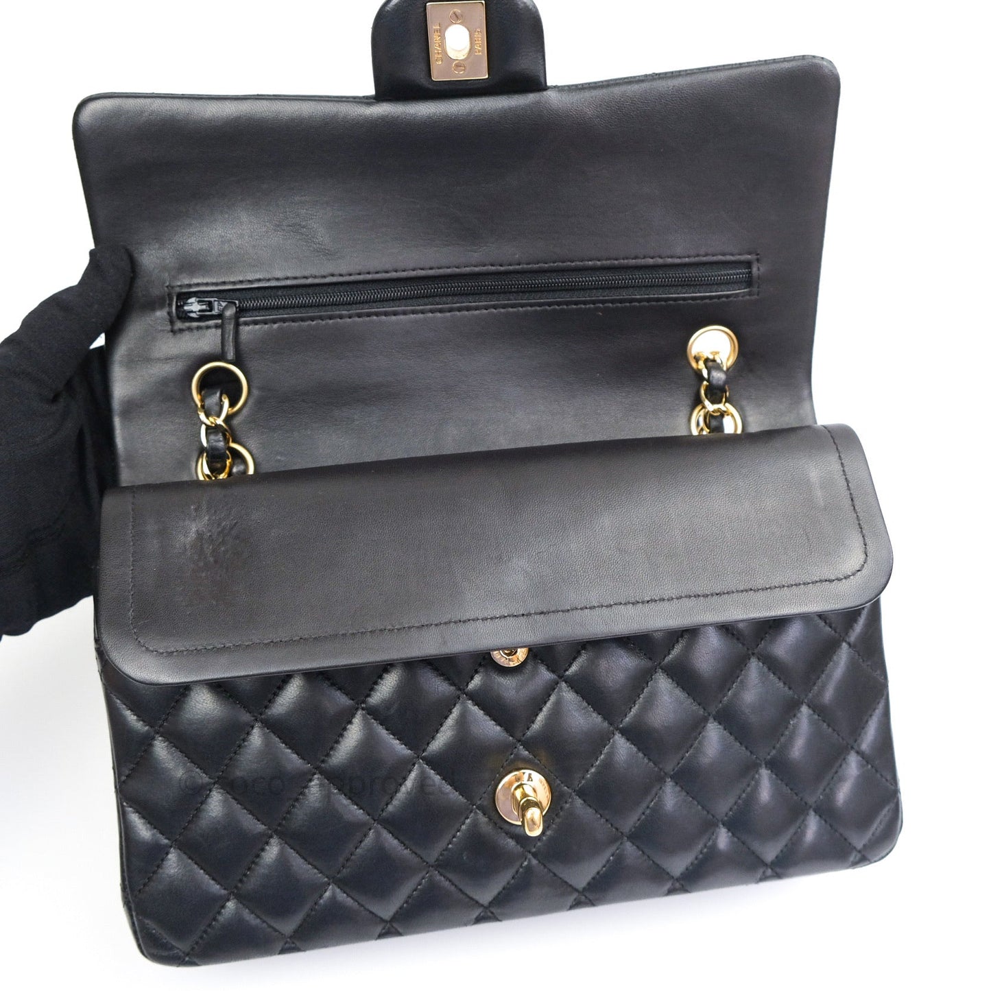 Chanel Classic M/L Black Lambskin Gold Hardware