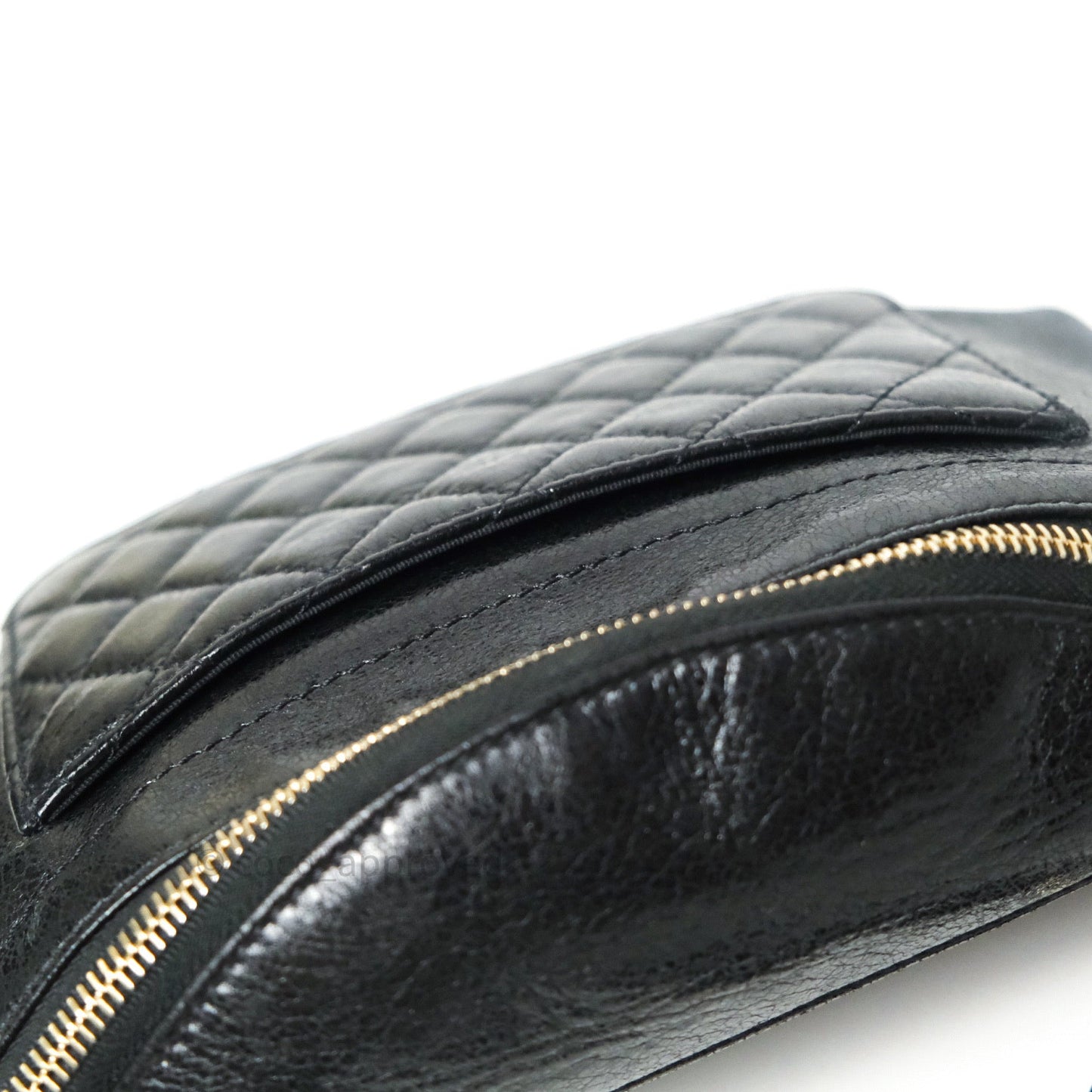 Chanel Black Glazed Calfskin Fanny Pack Belt Bag Gold Hardware
