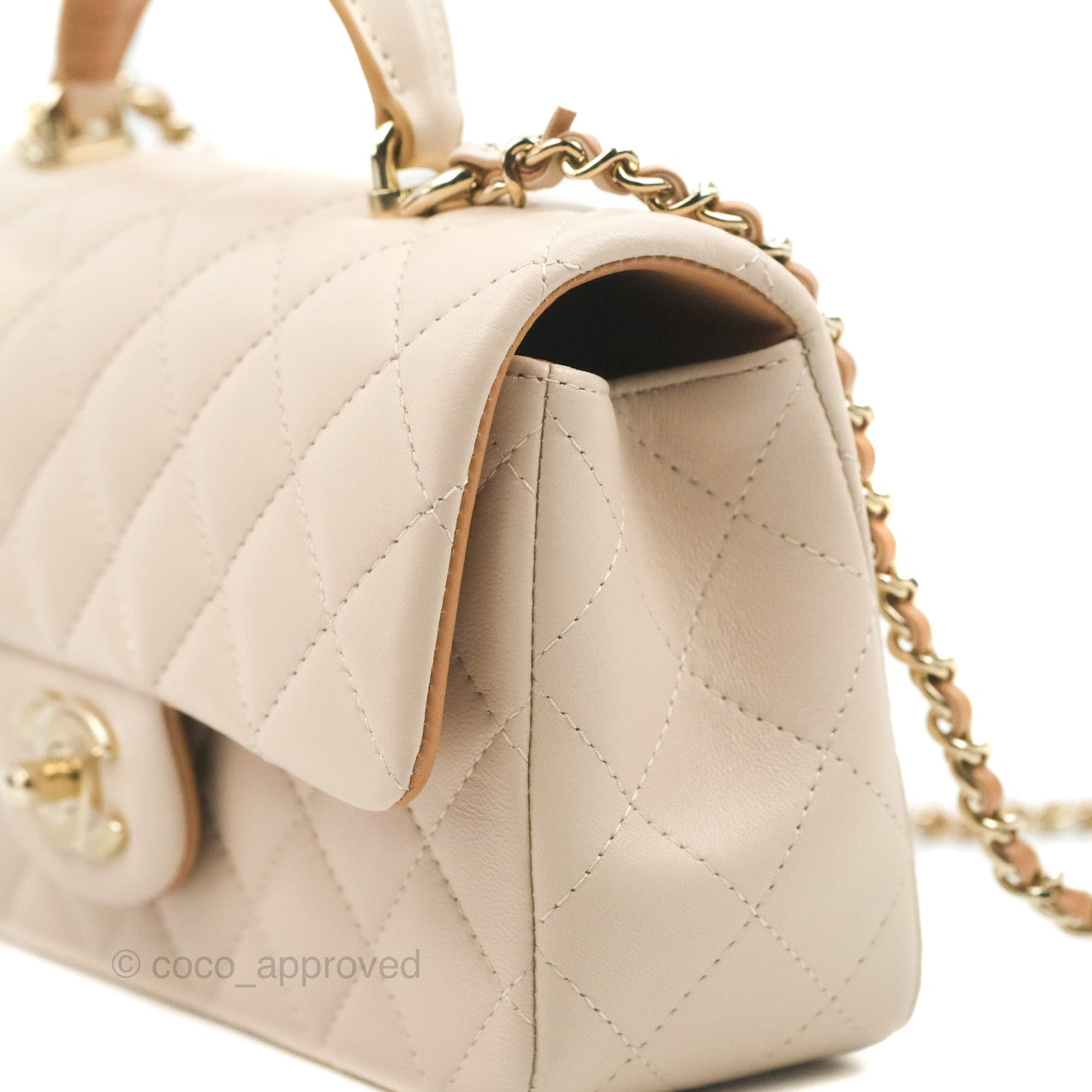 Chanel Top Handle Mini Rectangular Flap Bag Ecru/Beige Lambskin Gold Hardware 23P