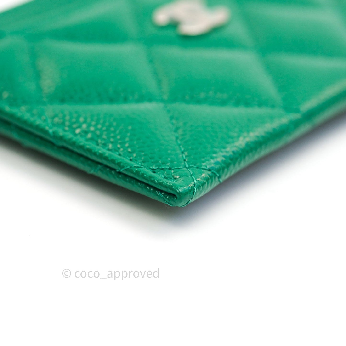 Chanel Quilted Classic Green Caviar Silver Hardware Flat Card Holder