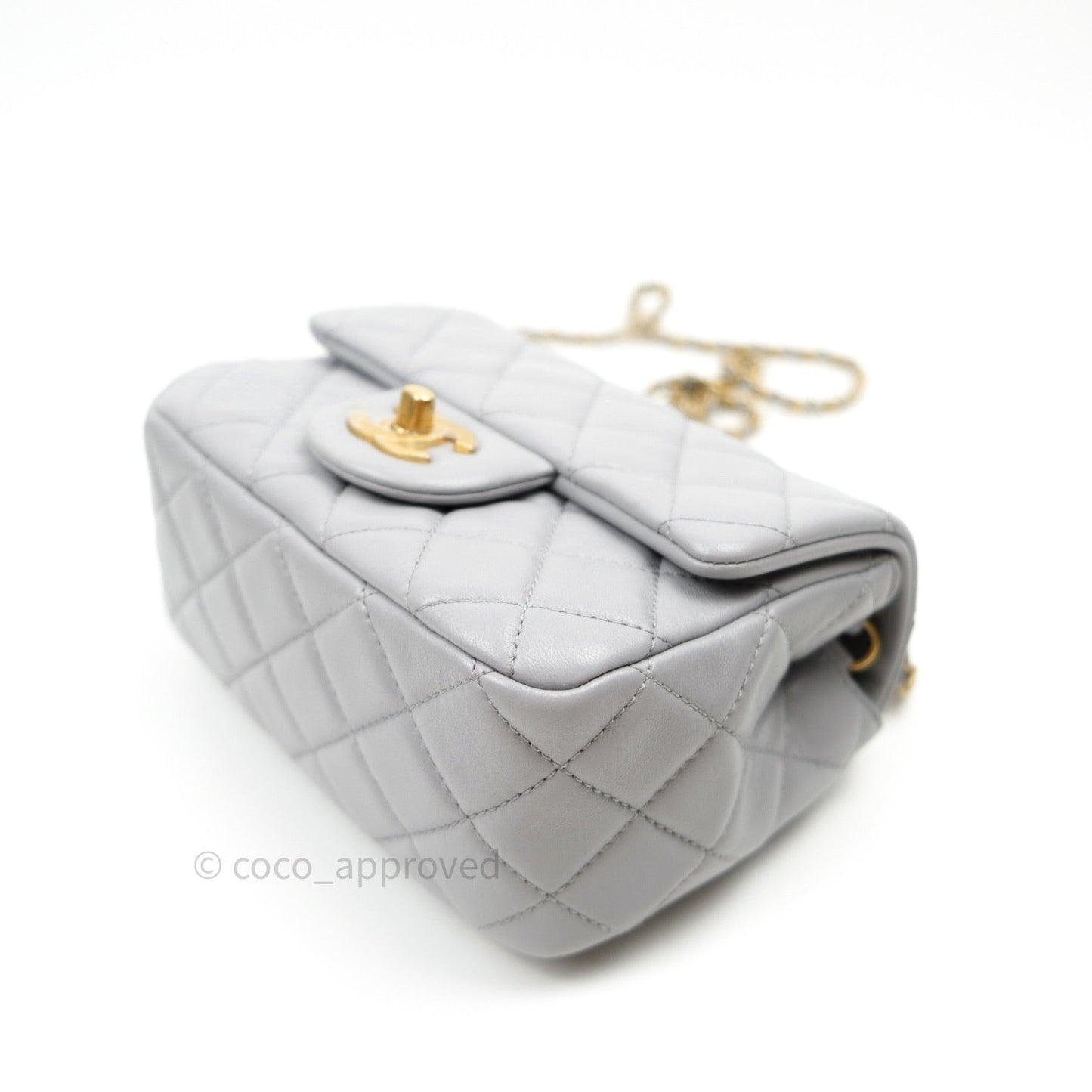 Chanel Mini Square Pearl Crush Quilted Grey Lambskin Gold Hardware
