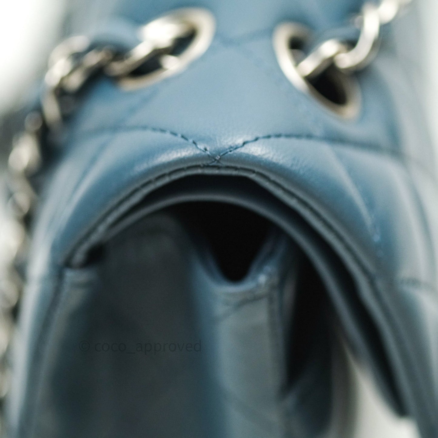 Chanel Classic M/L Lambskin Medium Double Flap Teal Blue Silver Hardware
