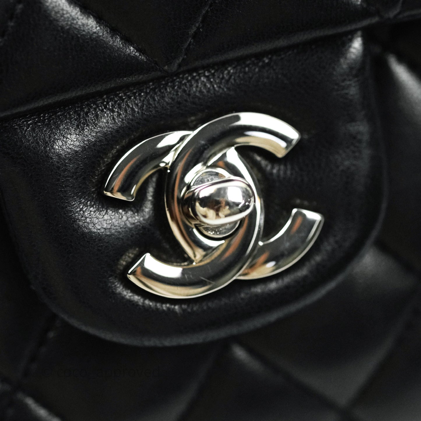Chanel Classic M/L Medium Double Flap Black Lambskin Silver Hardware