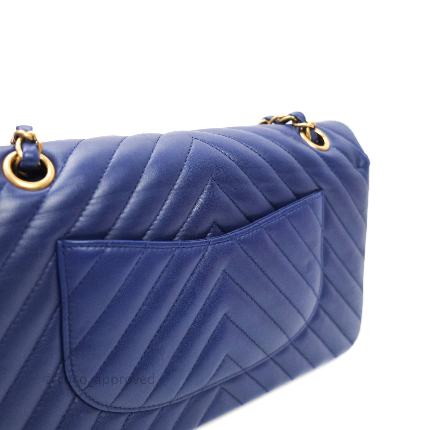 Chanel Classic Chevron M/L Medium Flap Blue Lambskin Gold Hardware