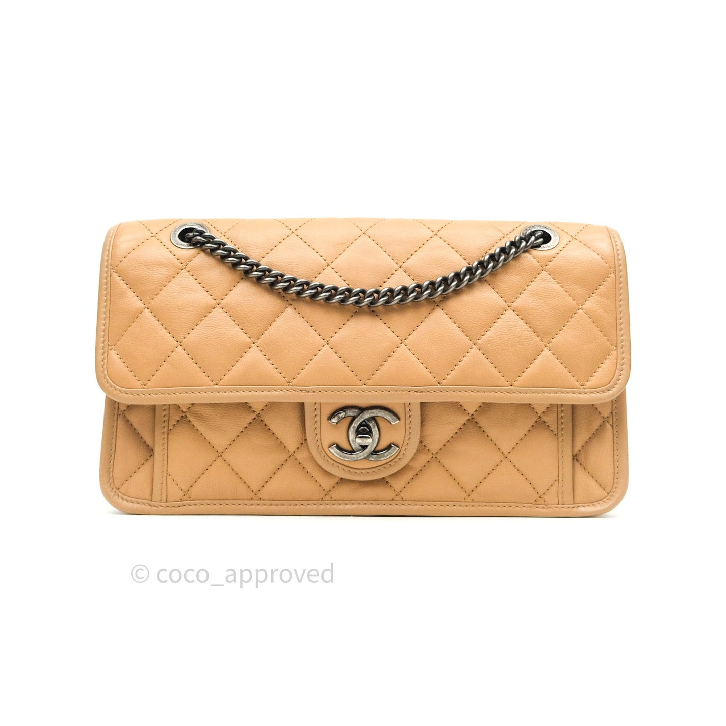 Chanel French Riviera Medium Flap Dark Beige Grained Calfskin Ruthenium Hardware