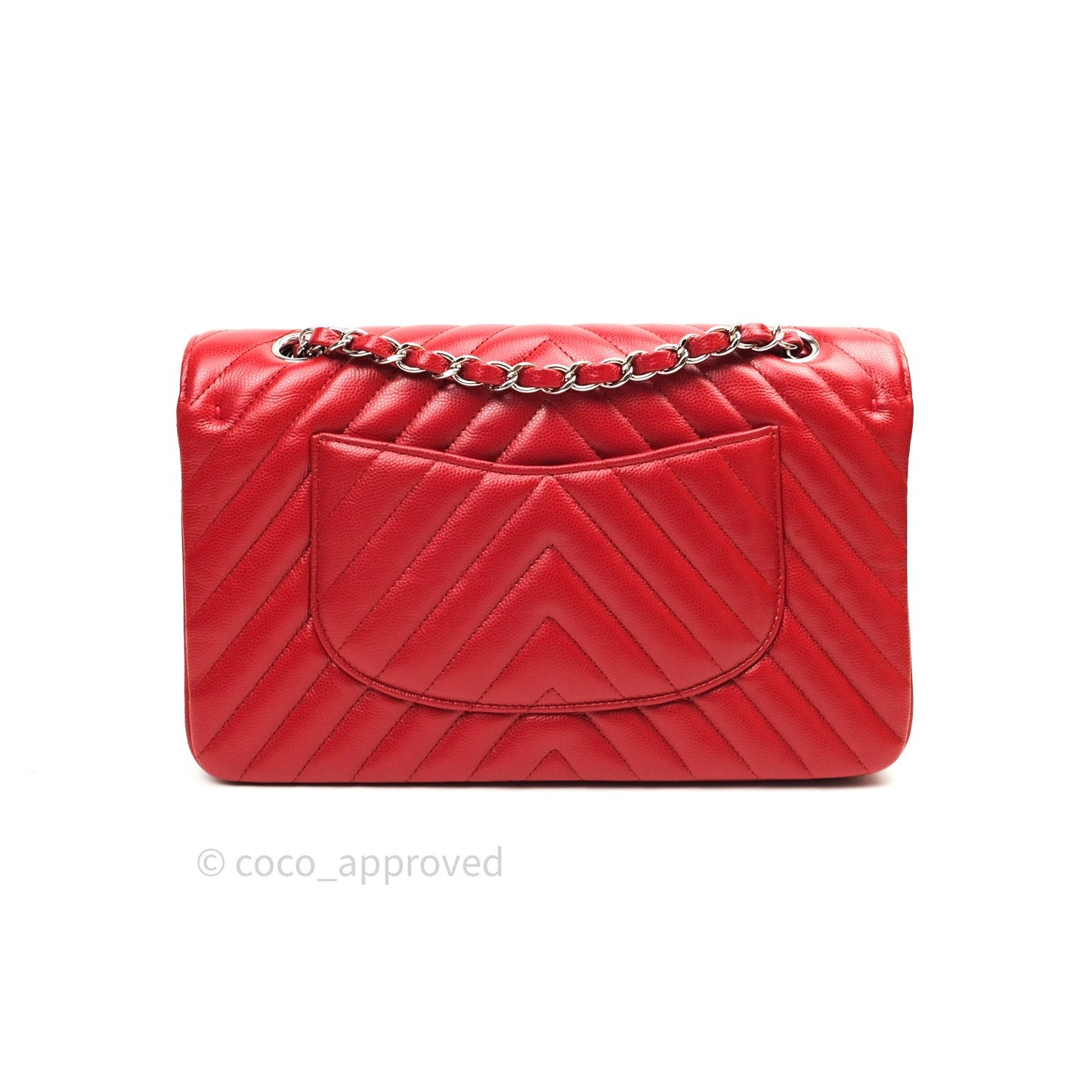 Chanel Quilted M/L Medium Double Flap Red Caviar Silver Hardware 16S