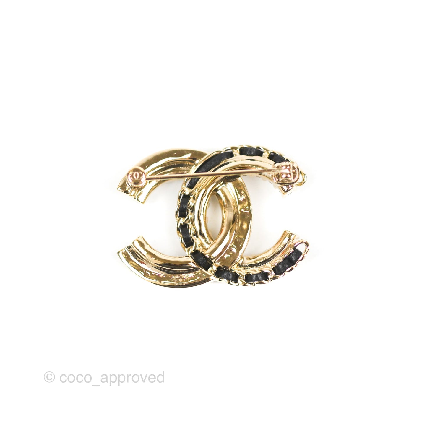 Chanel CC Logo Rhinestone Pearl Brooch Gold Tone 22B