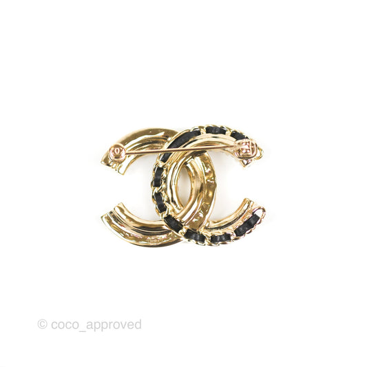 Chanel CC Logo Rhinestone Pearl Brooch Gold Tone 22B