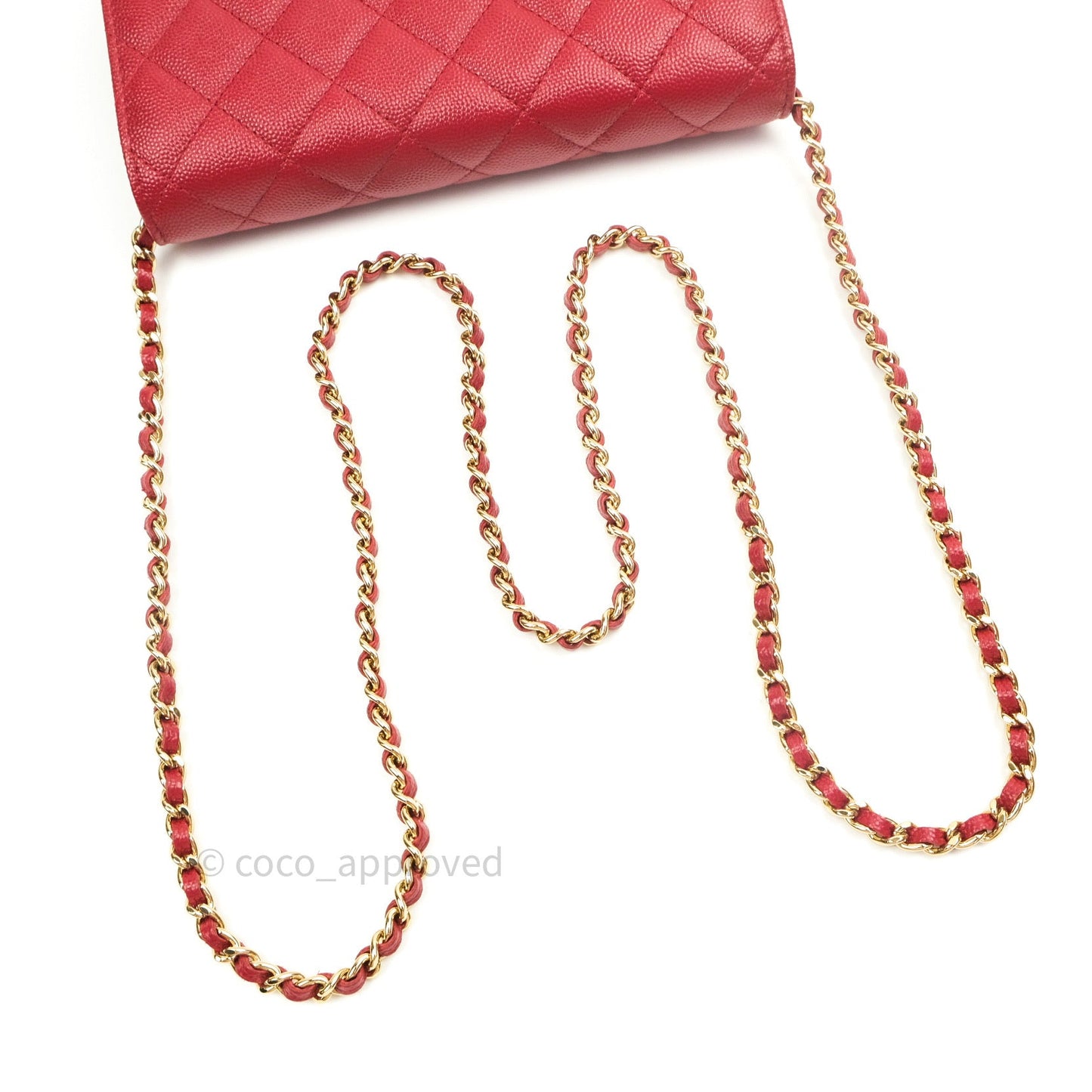 Chanel Quilted Wallet on Chain WOC Red Caviar Gold Hardware 17B