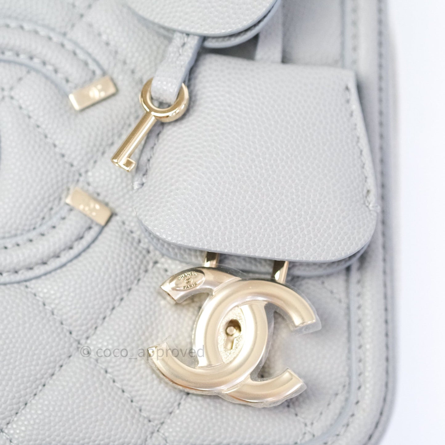 Chanel Quilted Medium CC Filigree Vanity Case Grey Caviar Light Gold Hardware