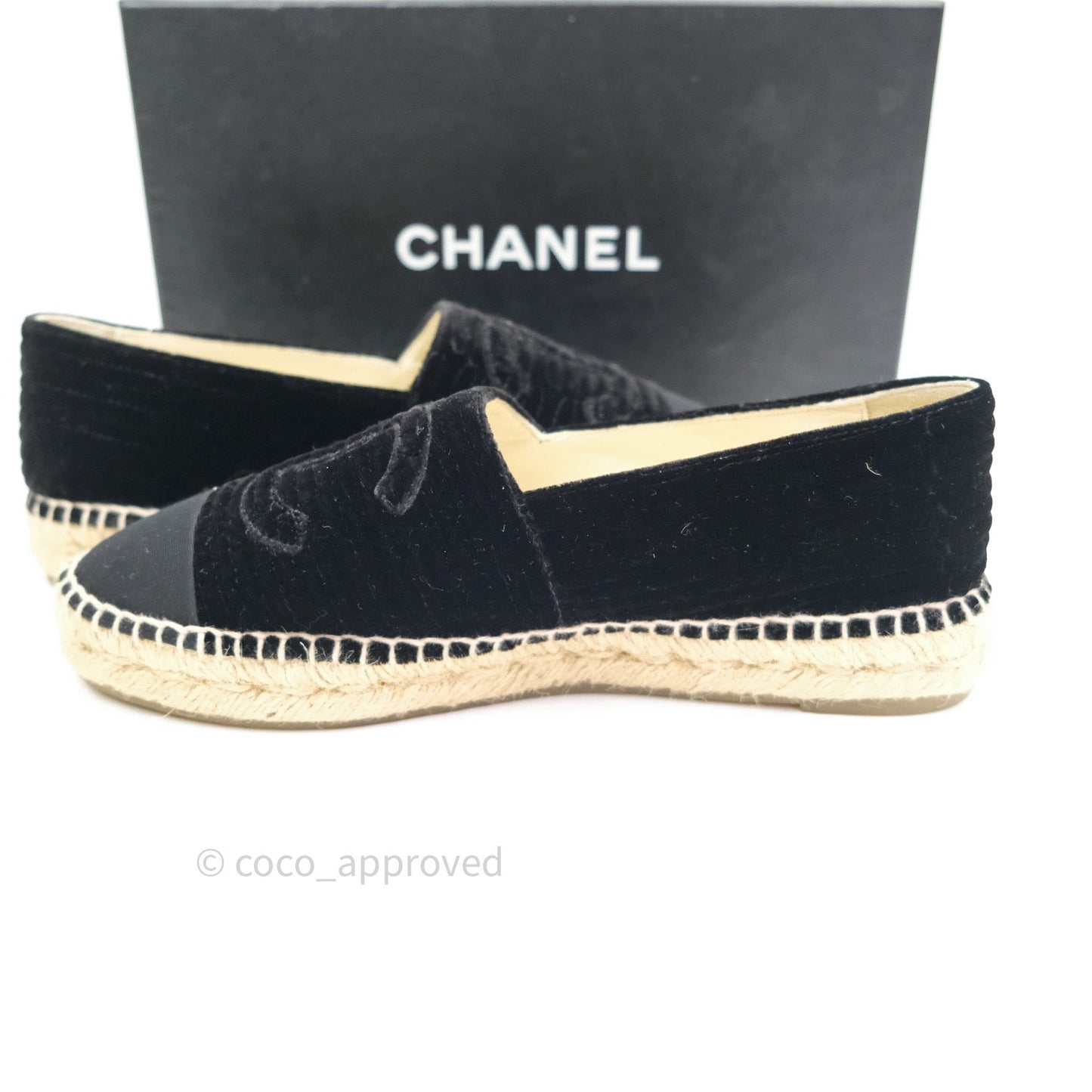 Chanel Espadrille Black Velvet Size 38