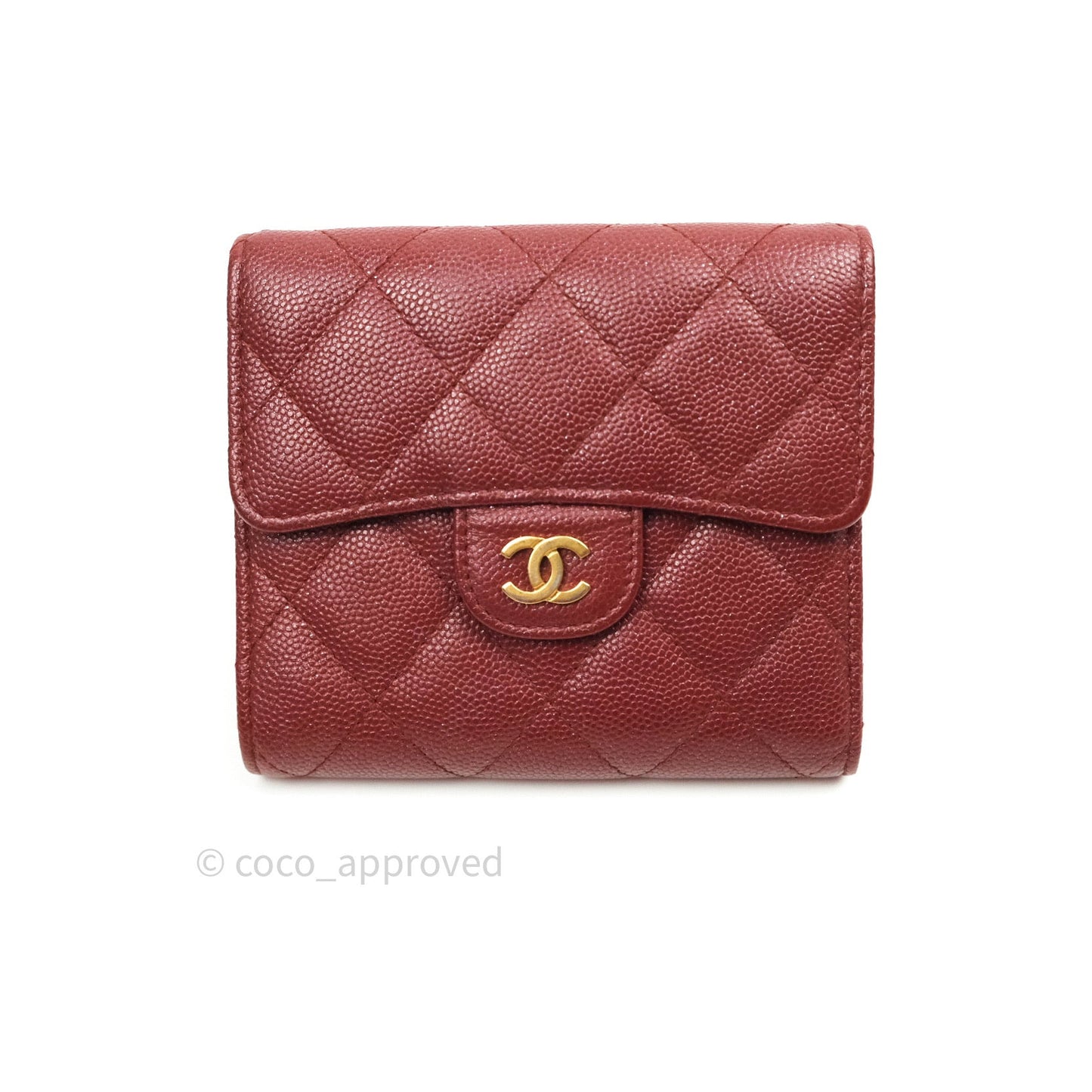 Chanel Classic Small Compact Wallet Iridescent Burgundy Gold Hardware