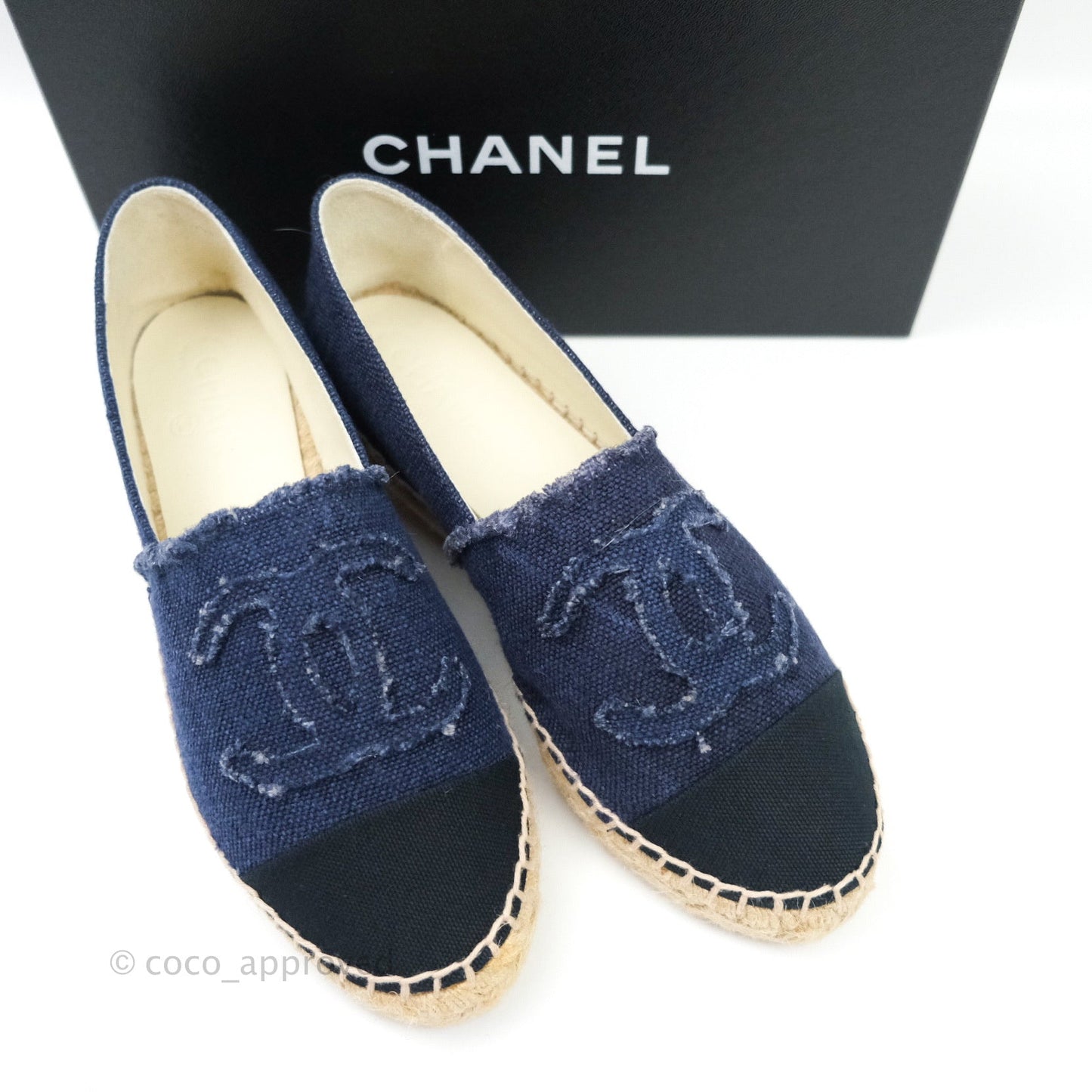 Chanel Espadrille Navy Black Tweed Size 39