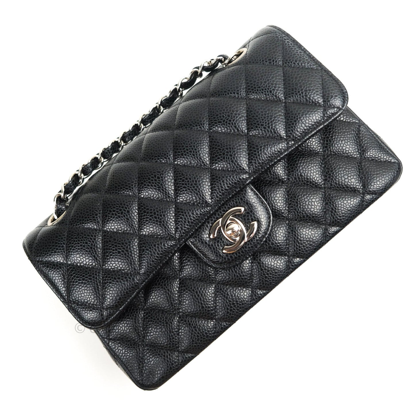 Chanel Quilted S/M Small Classic Flap Black Caviar Silver Hardware