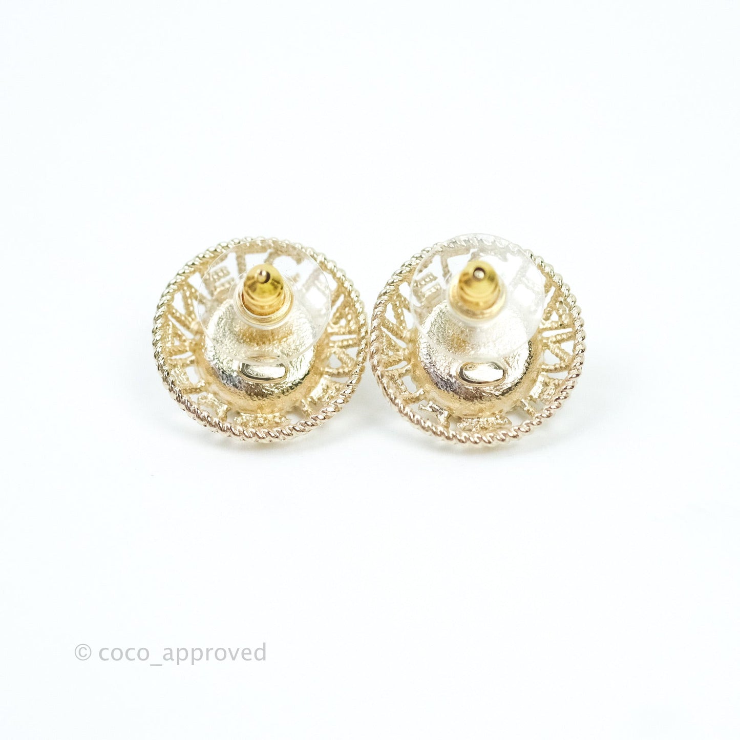 Chanel Pearl CC Round Rope Logo Earrings Gold