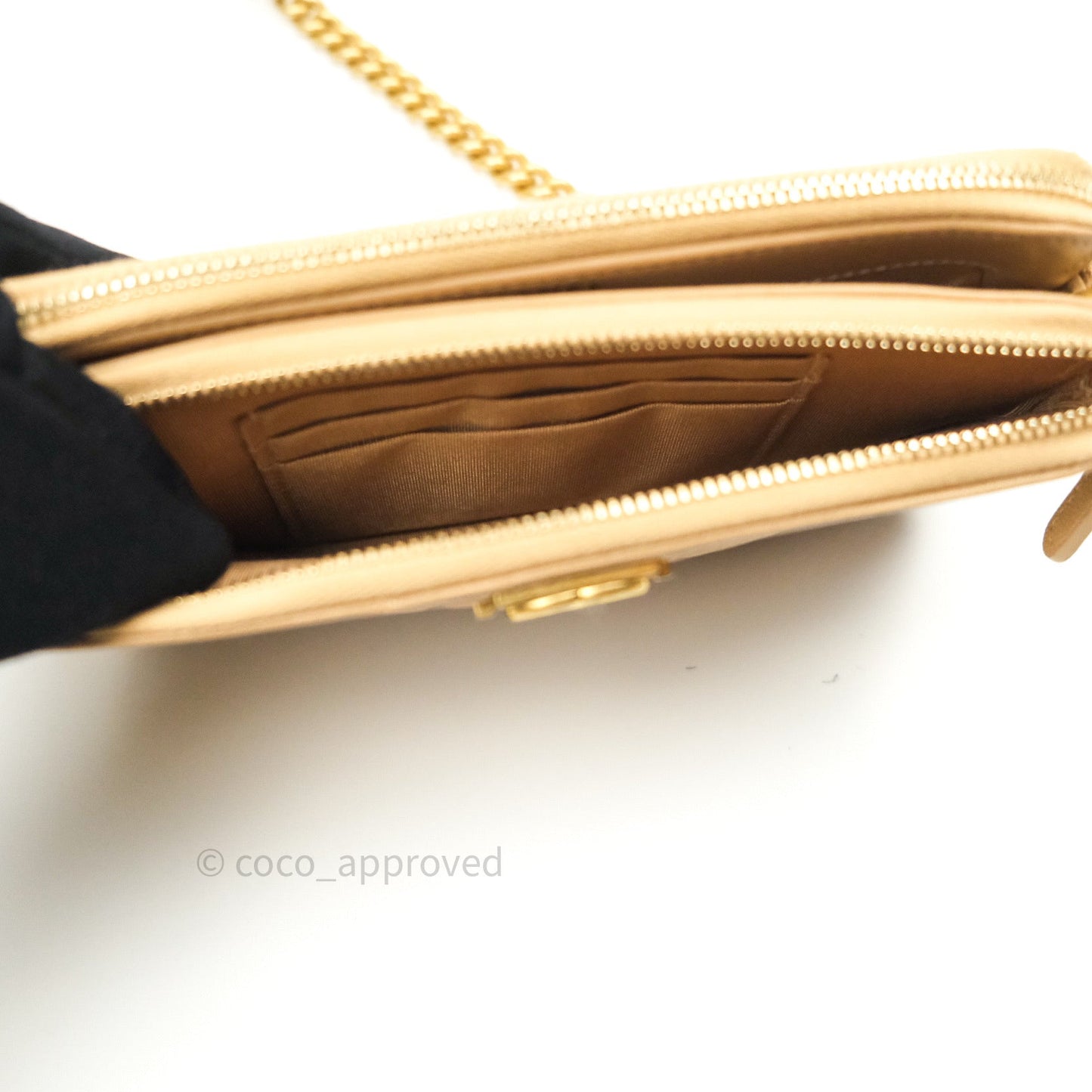 Chanel Boy Beige Quilted Caviar Clutch on Chain Gold Hardware