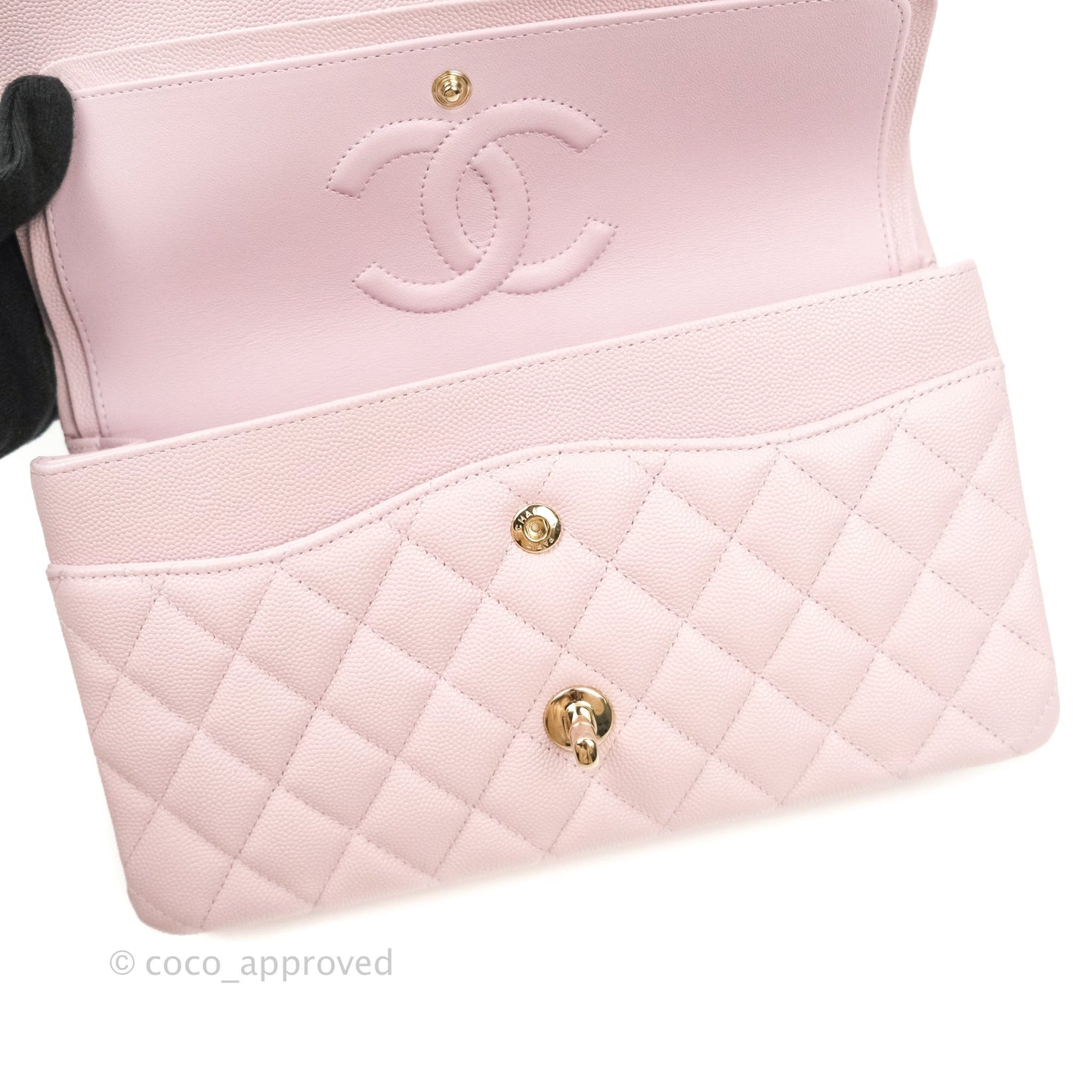 Chanel Classic M/L Medium Double Flap Bag Light Pink Caviar Gold Hardware
