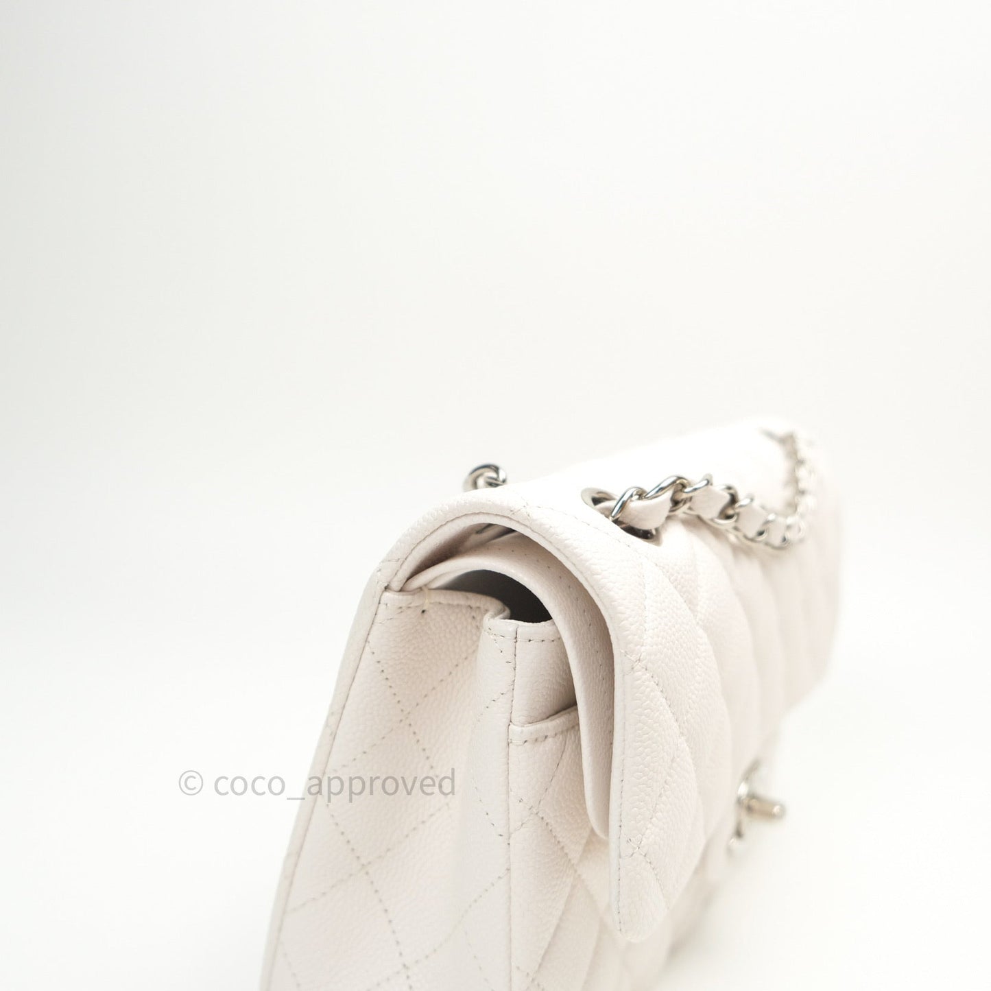 Chanel Classic Small S/M Flap Ivory White Caviar Silver Hardware