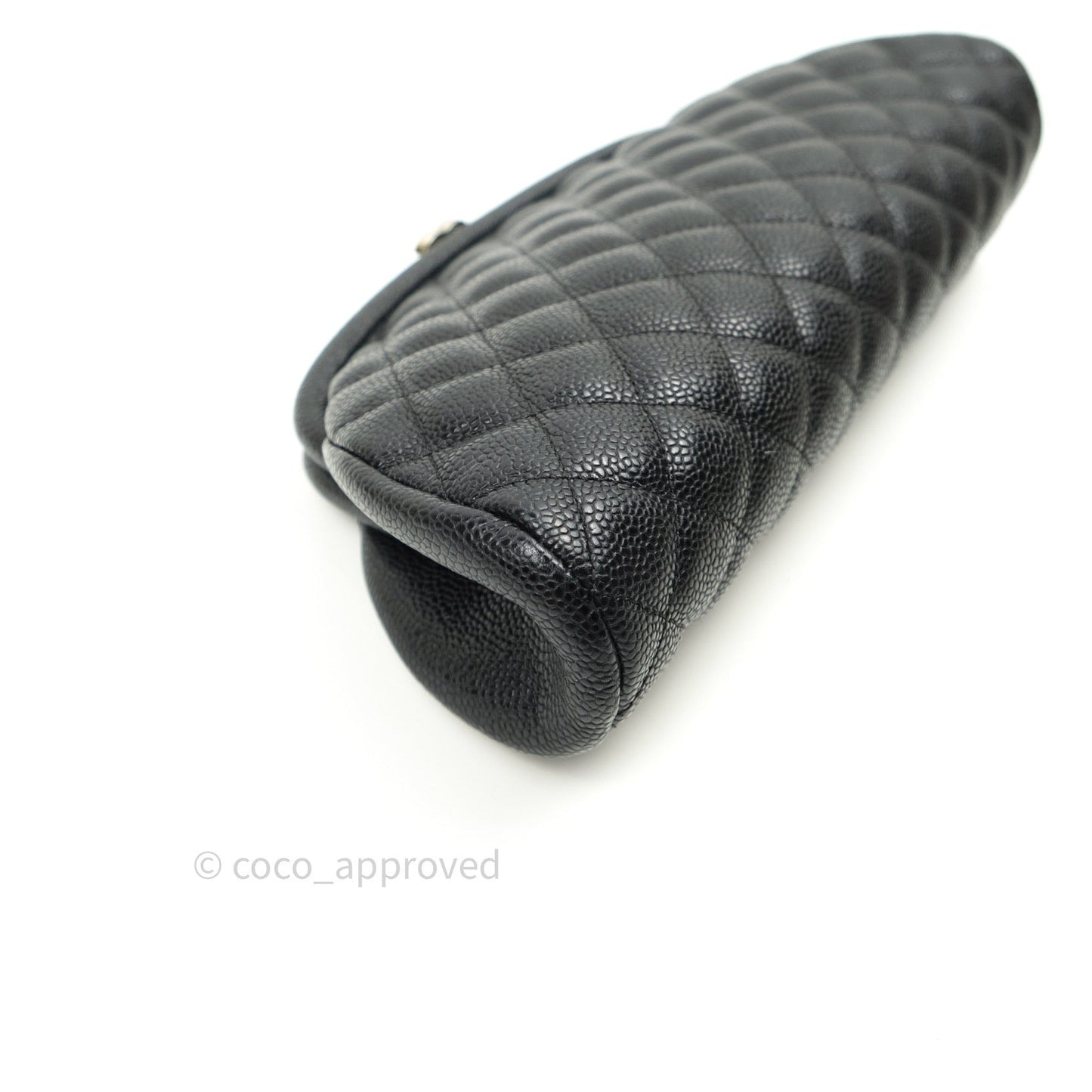 Chanel Quilted Timeless Kisslock Clutch Black Caviar Silver Hardware