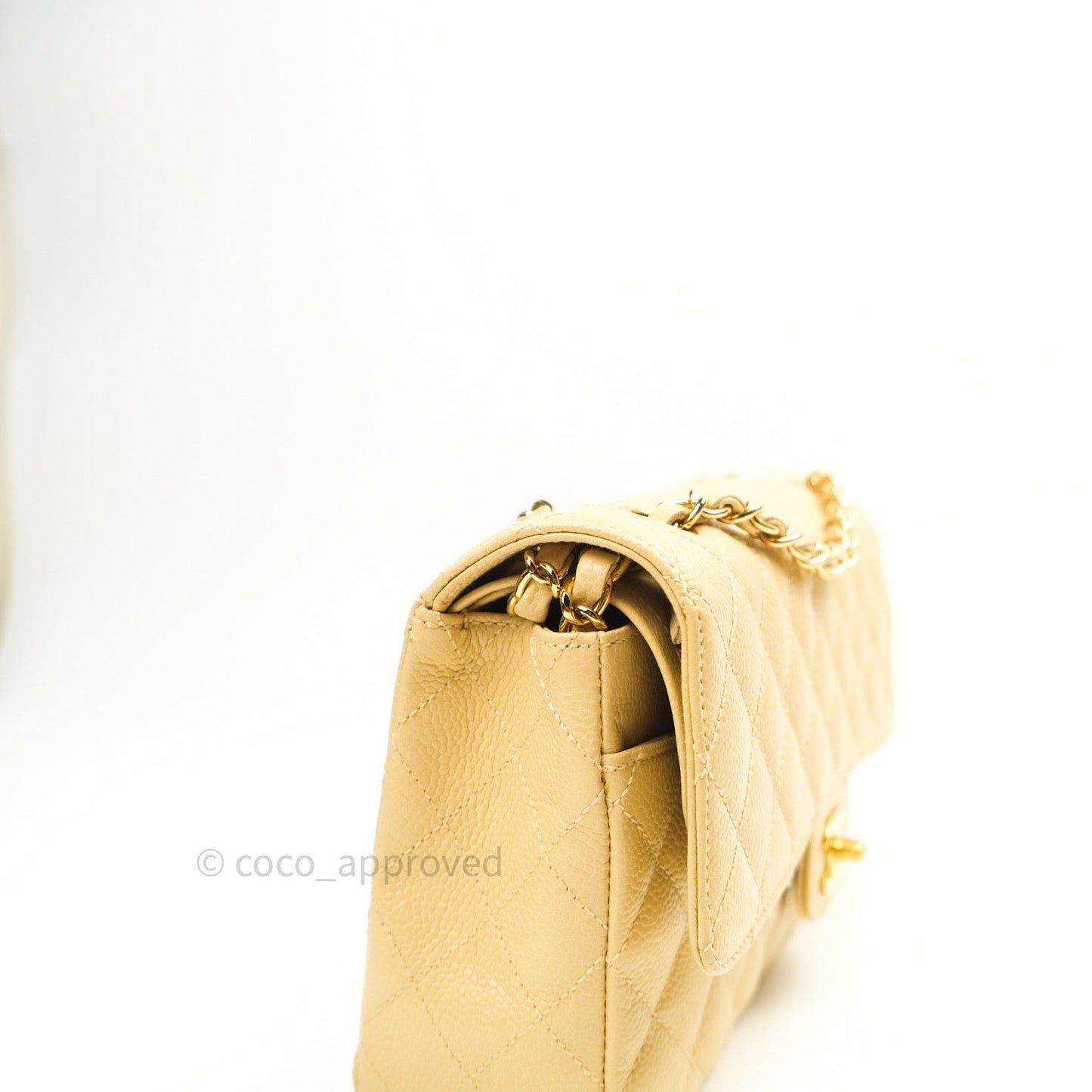 Chanel Vintage Classic Double Flap M/L Beige Caviar 24K Gold Hardware