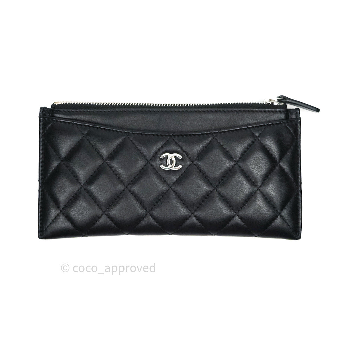 Chanel O Case Phone Case Pouch Card Holder Black Lambskin Silver Hardware