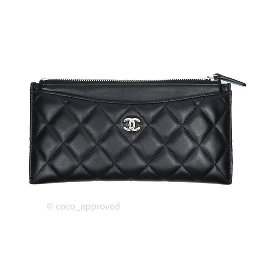 Chanel O Case Phone Case Pouch Card Holder Black Lambskin Silver Hardware