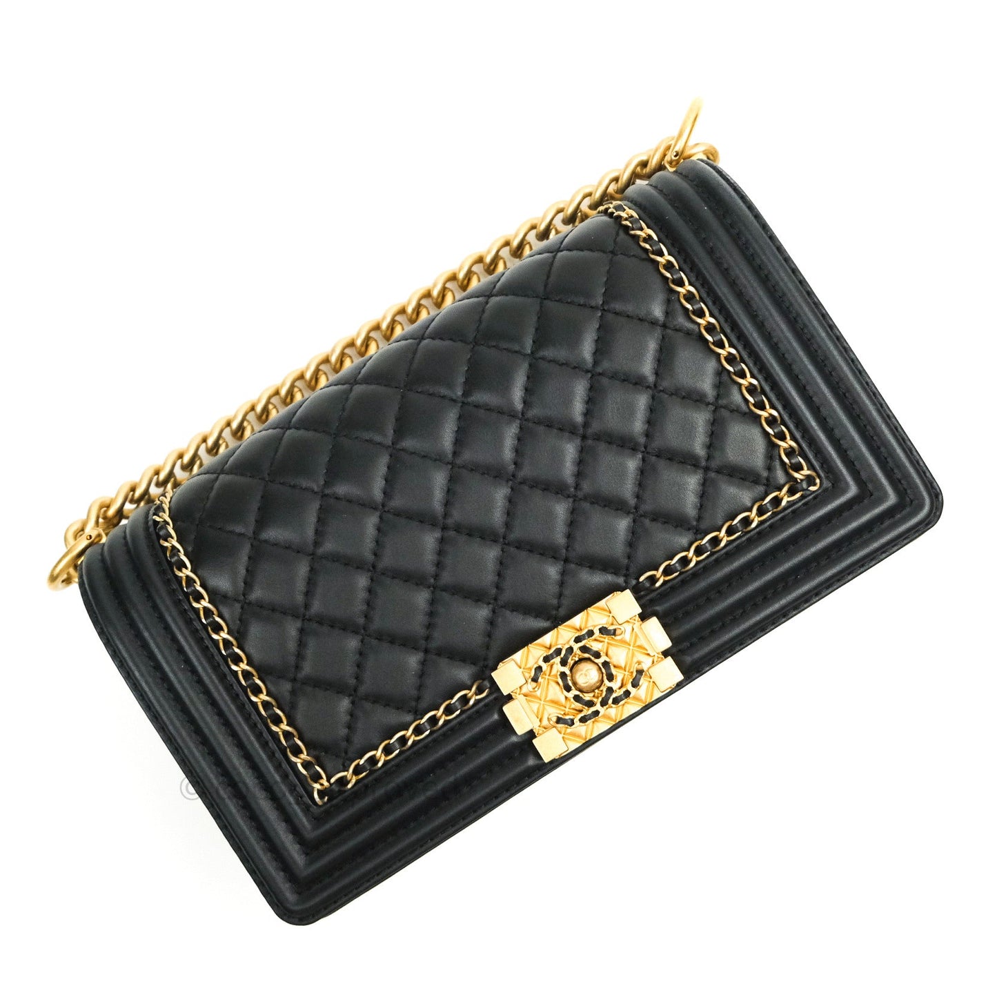 Chanel Boy Quilted Medium Black Calfskin Gold Hardware 20C