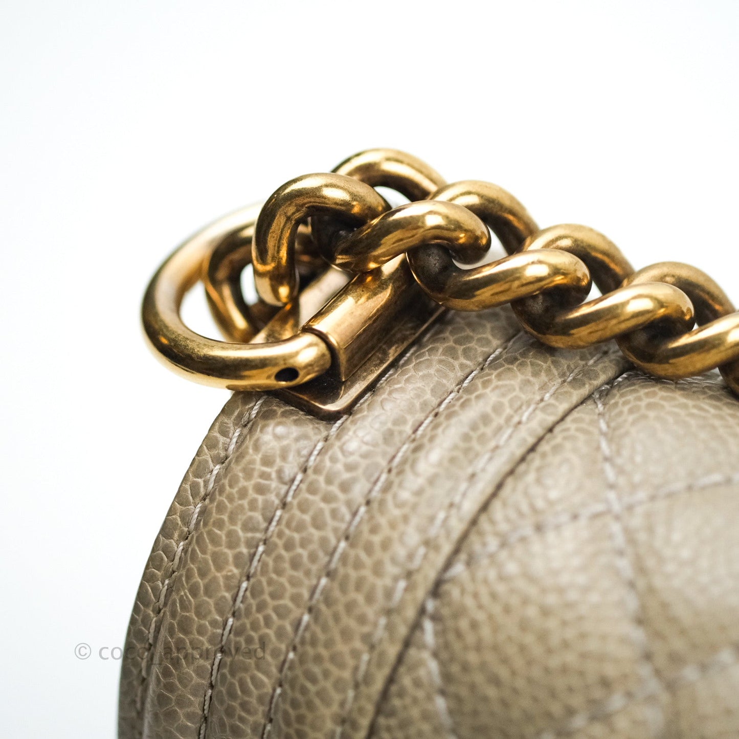 Chanel Boy Quilted Medium Taupe Grey Caviar Gold Hardware 14B
