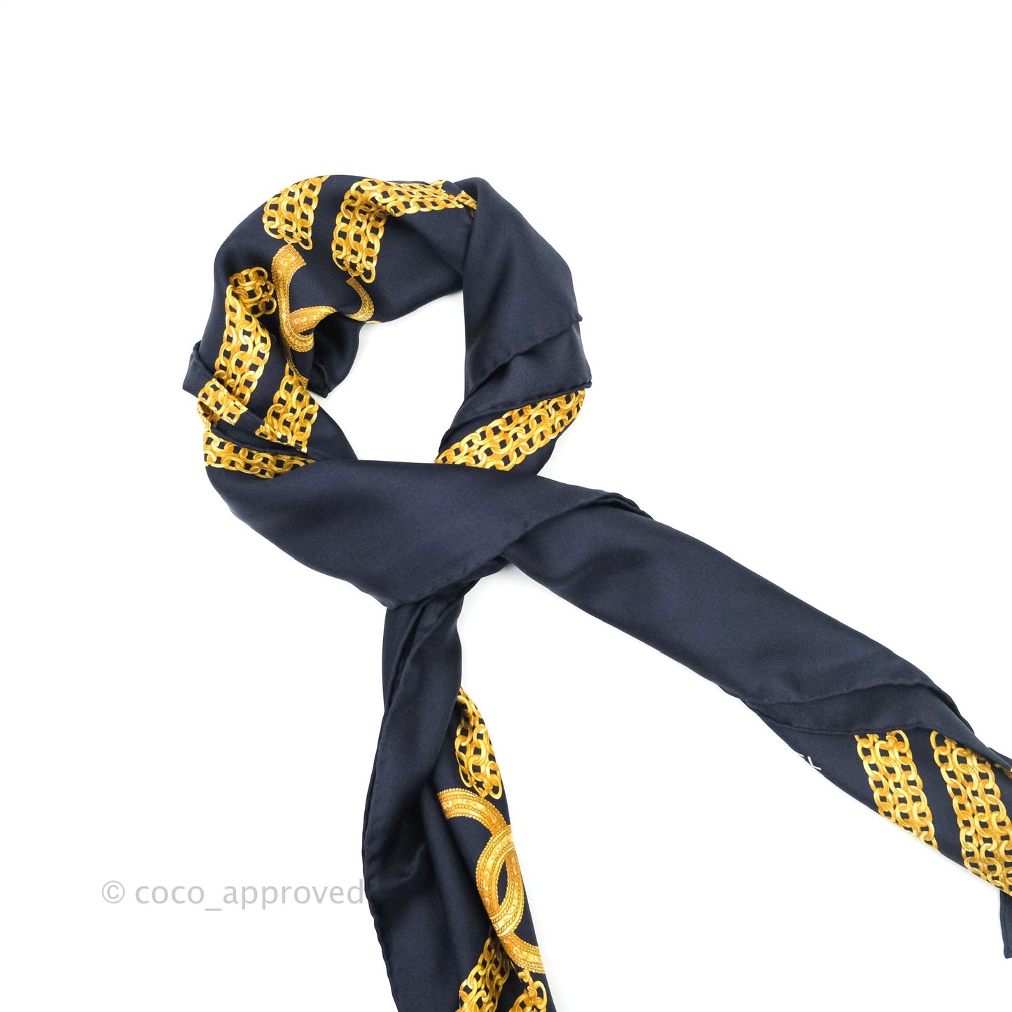 Chanel Square Silk Scarf Gold and Navy