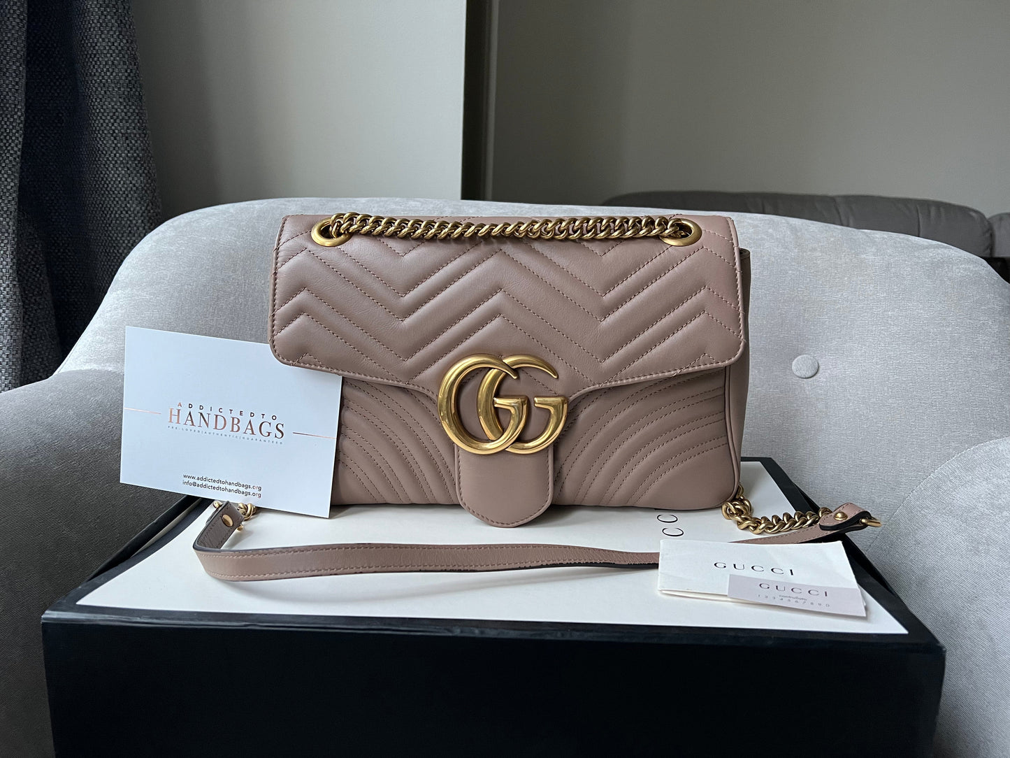 Luxury Gucci GG Dusty Pink Marmont Medium Shoulder Bag