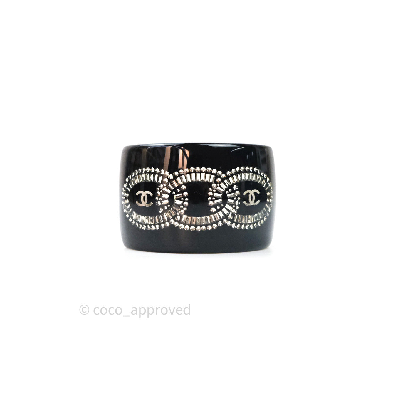 Chanel Resin Strass CC Crystal Cuff Black