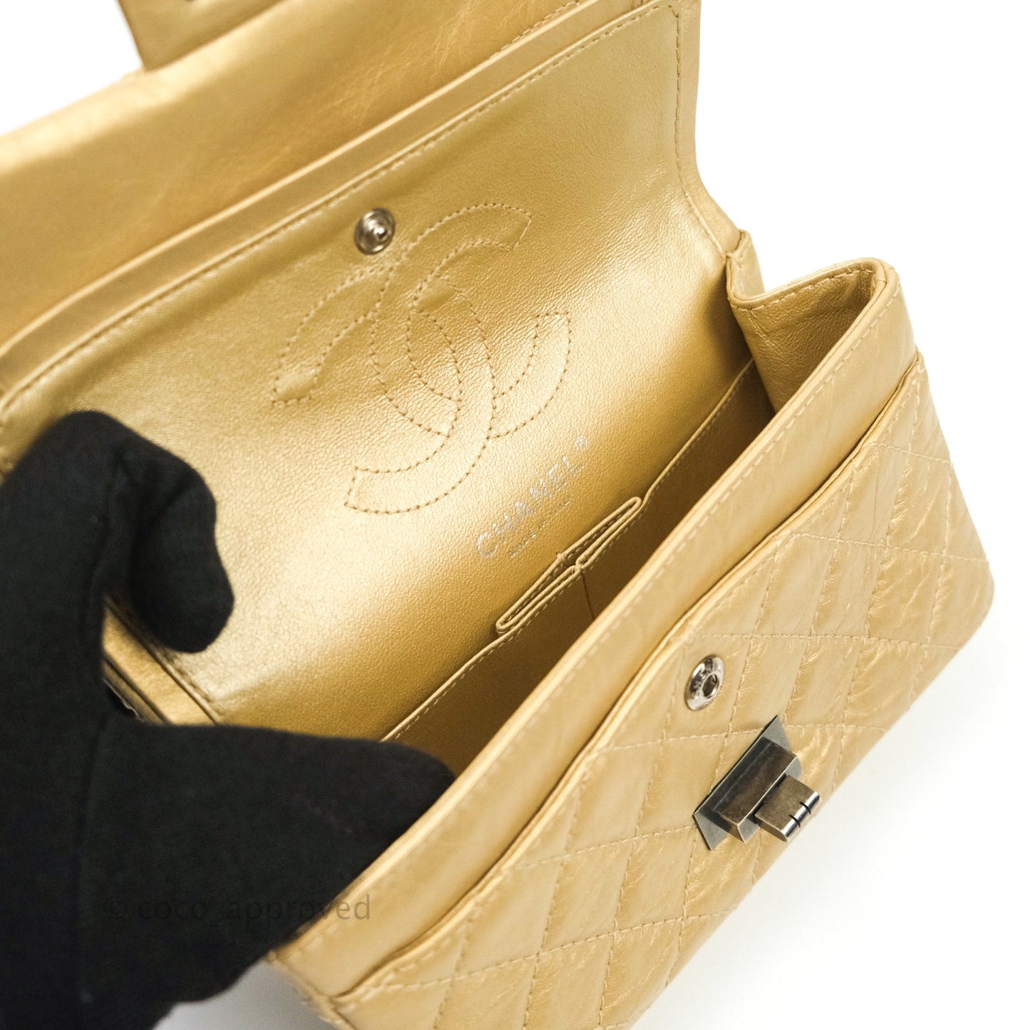 Chanel Mini Reissue 224 Gold Aged Calfskin Ruthenium Hardware