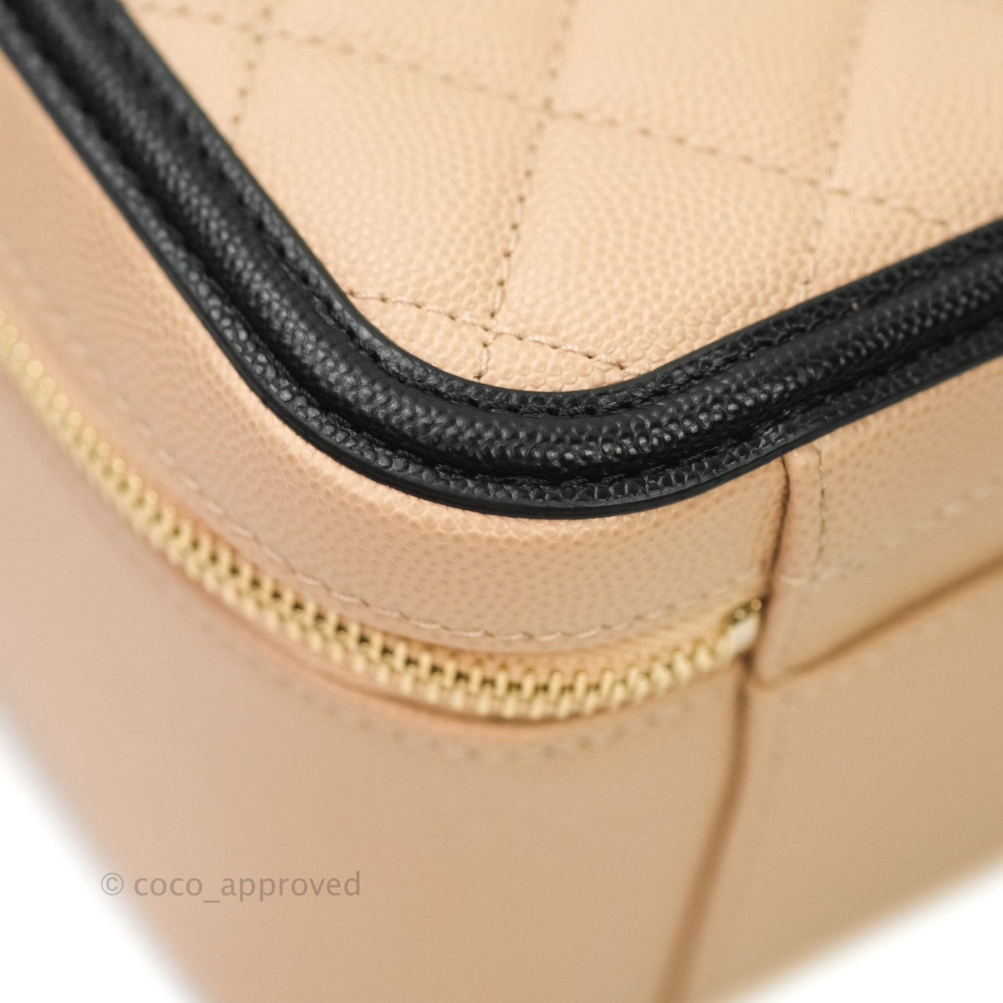 Chanel Quilted Large CC Filigree Vanity Case Beige Black Caviar
