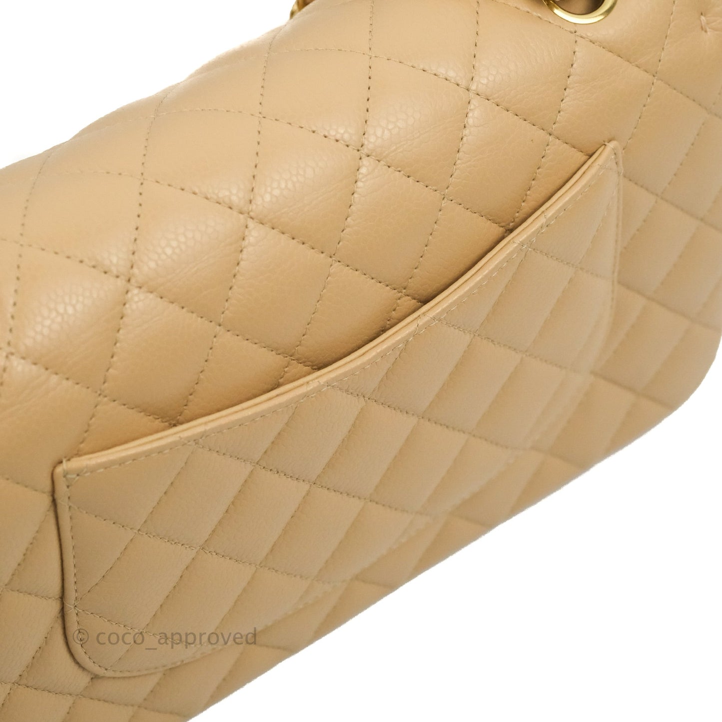 Chanel Classic M/L Medium Flap Quilted Beige Caviar Gold Hardware
