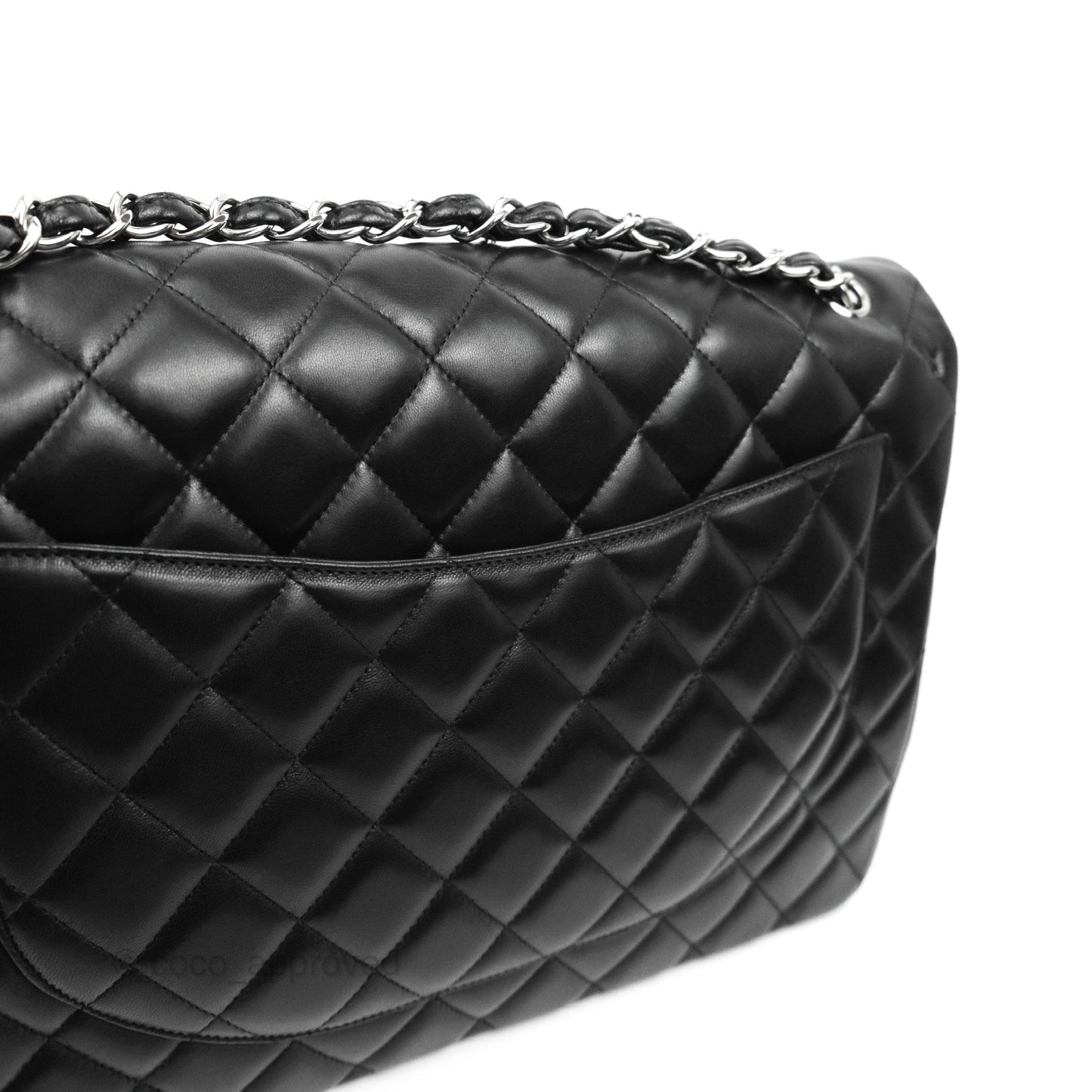 Chanel Quilted Single Flap Maxi Flap Black Lambskin Silver Hardware