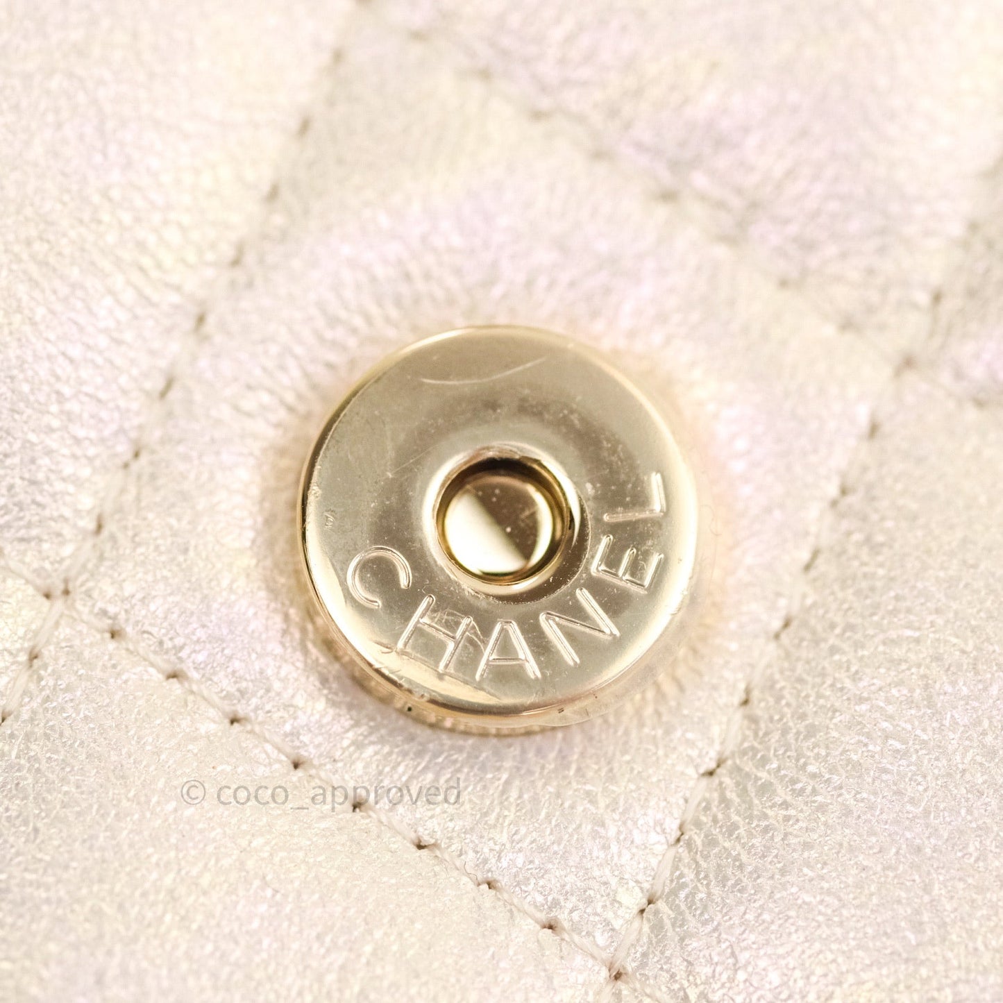 Chanel Quilted Mini Wallet on Chain WOC Iridescent Ivory Gold Hardware 20A