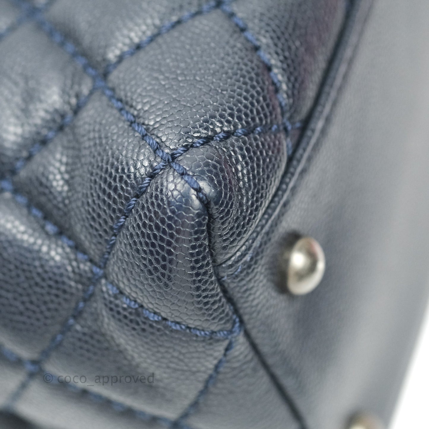 Chanel Small Coco Handle Quilted Navy Caviar Lizard Handle Ruthenium Hardware