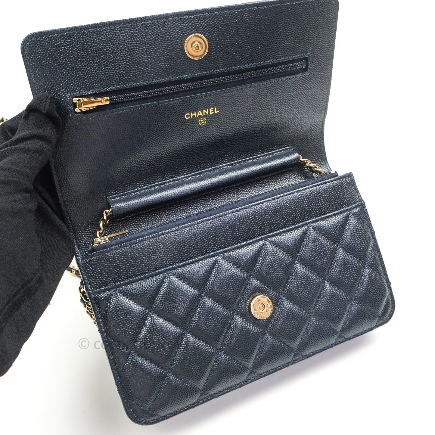 Chanel Quilted Wallet on Chain WOC Navy Caviar Gold Hardware
