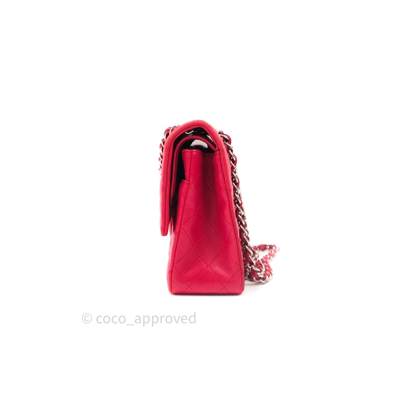 Chanel Classic M/L Lambskin Medium Double Flap Red Pink Silver Hardware