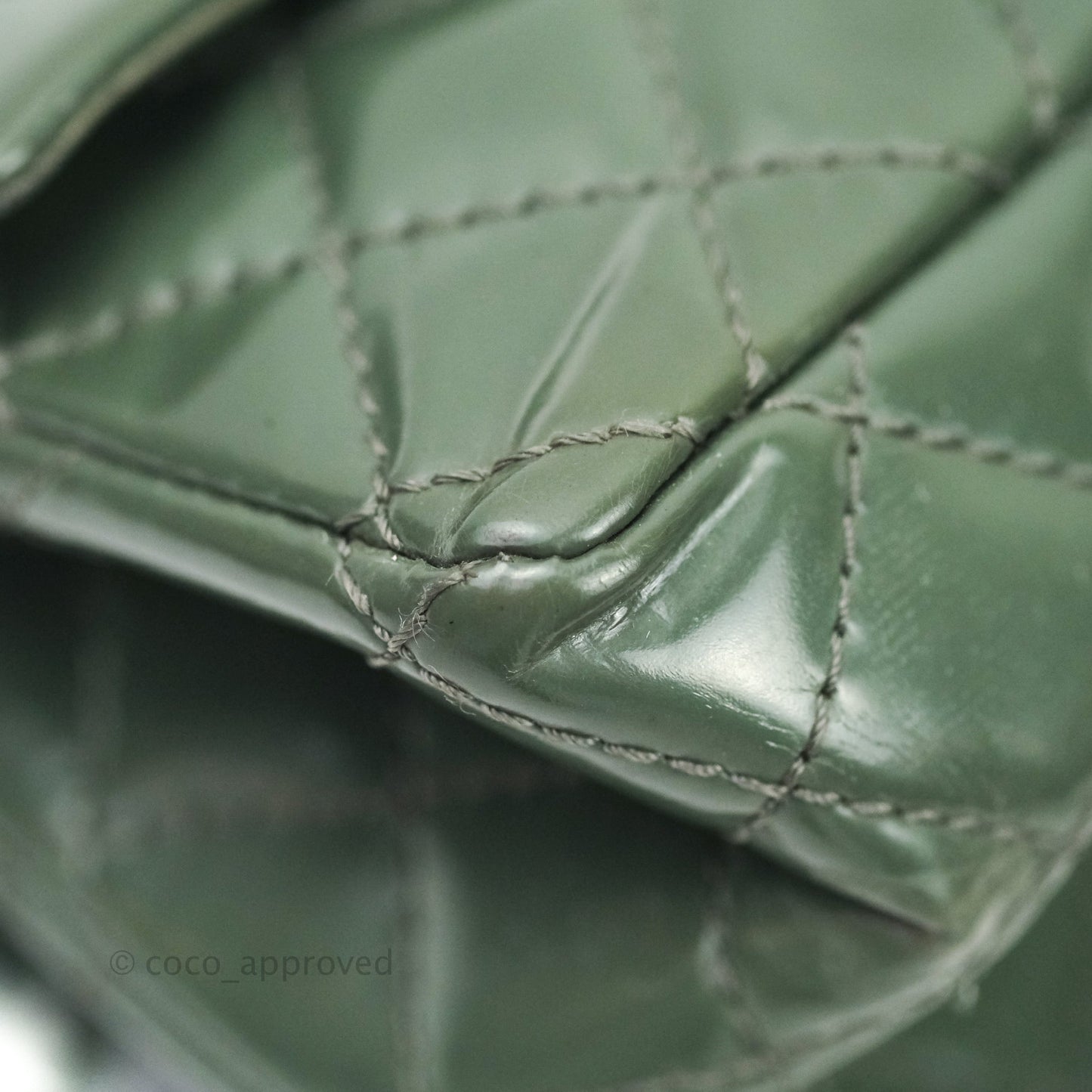 Chanel Mini Reissue 224 Army Green Patent Ruthenium Hardware Double Layer
