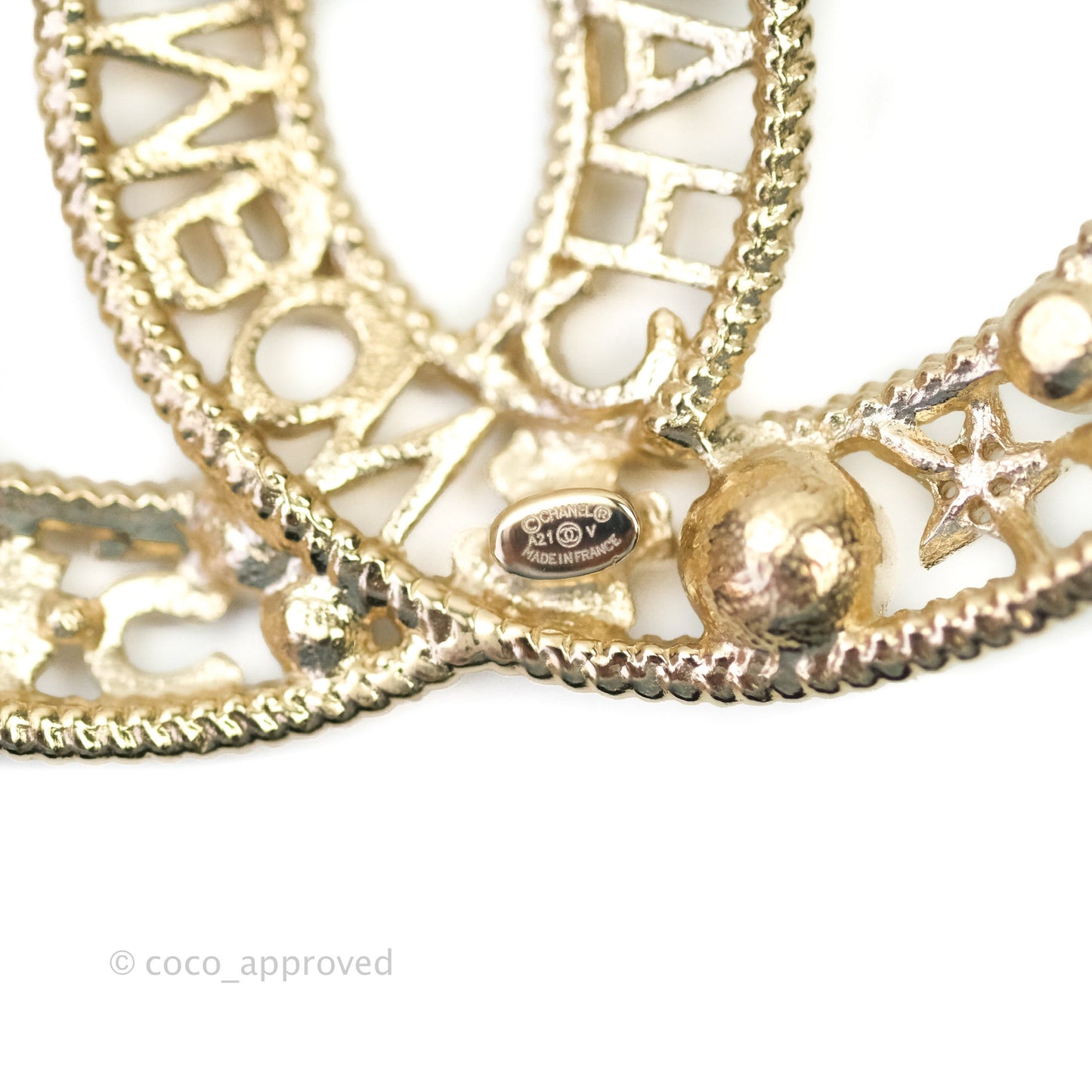 Chanel CC Cambon Pearl Crystal Brooch Gold Tone 21A