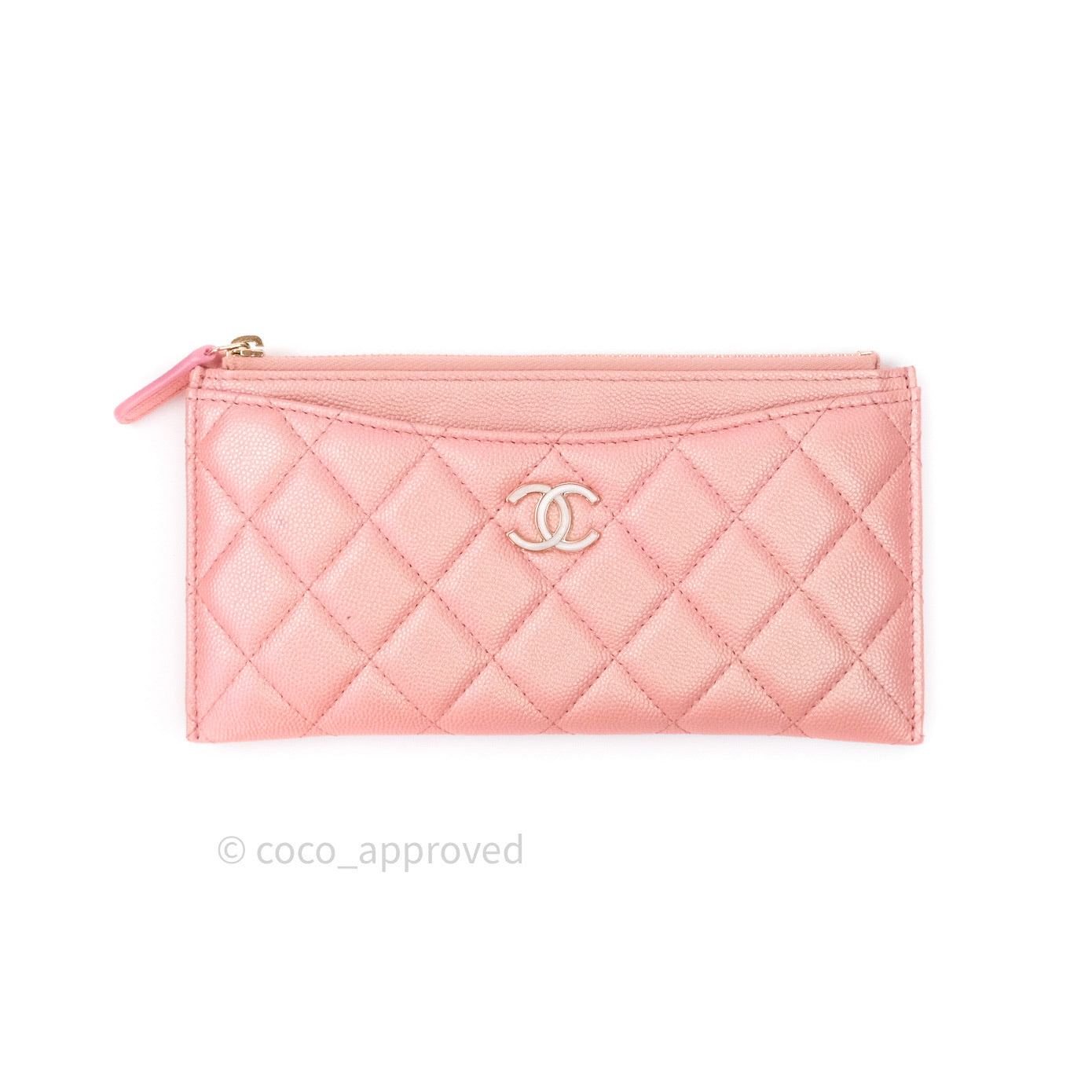 Chanel Iridescent Caviar O Case Phone Case Pouch Card Holder Pink Light Gold Hardware