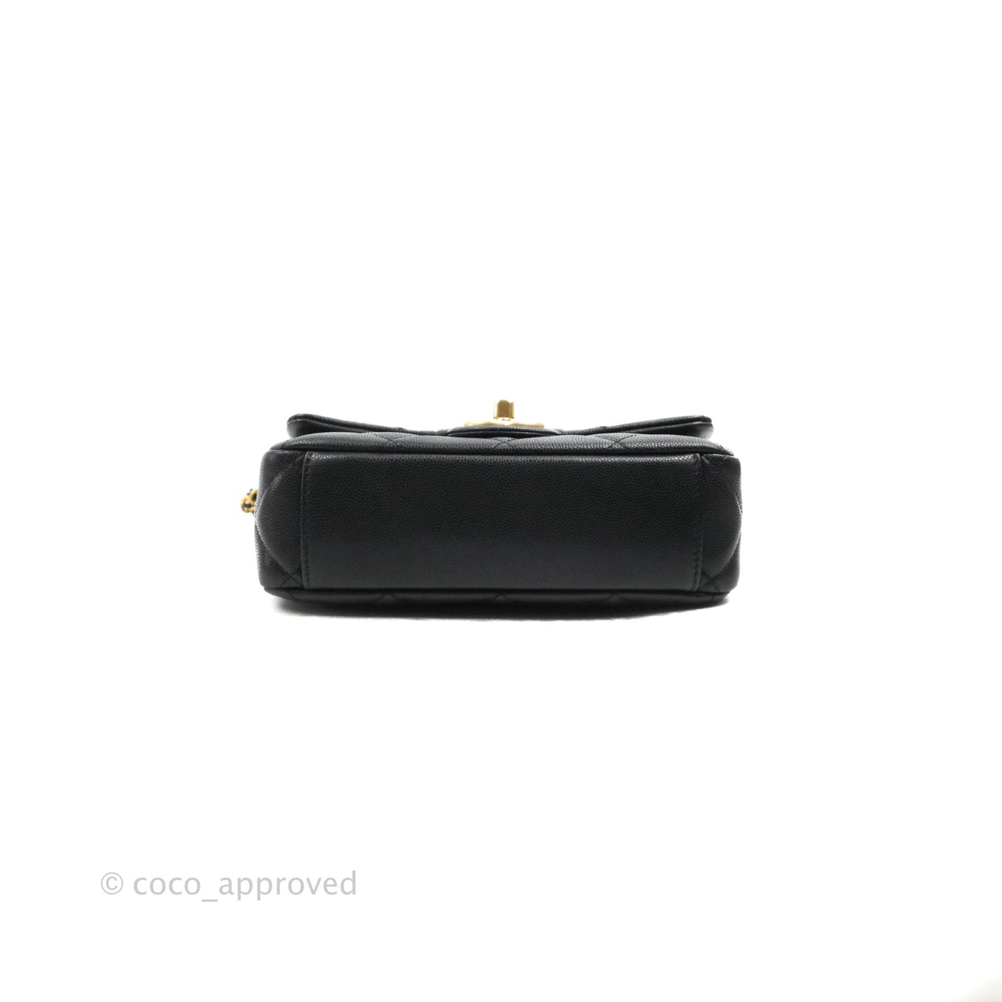 Chanel Small Flap with Coin Charm Black Caviar Aged Gold Hardware 22A