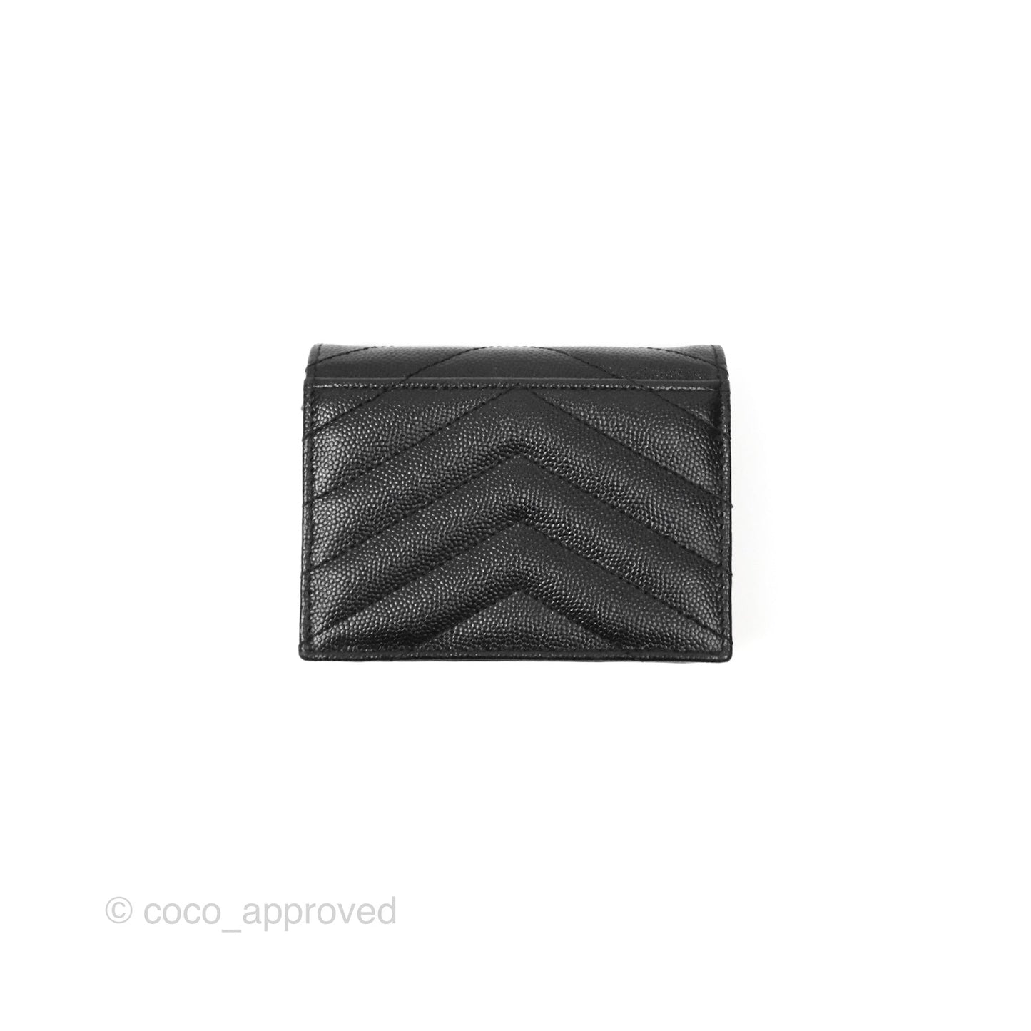 Saint Laurent Cassandre Matelasse Flap Card Case Black Grain De Poudre Leather